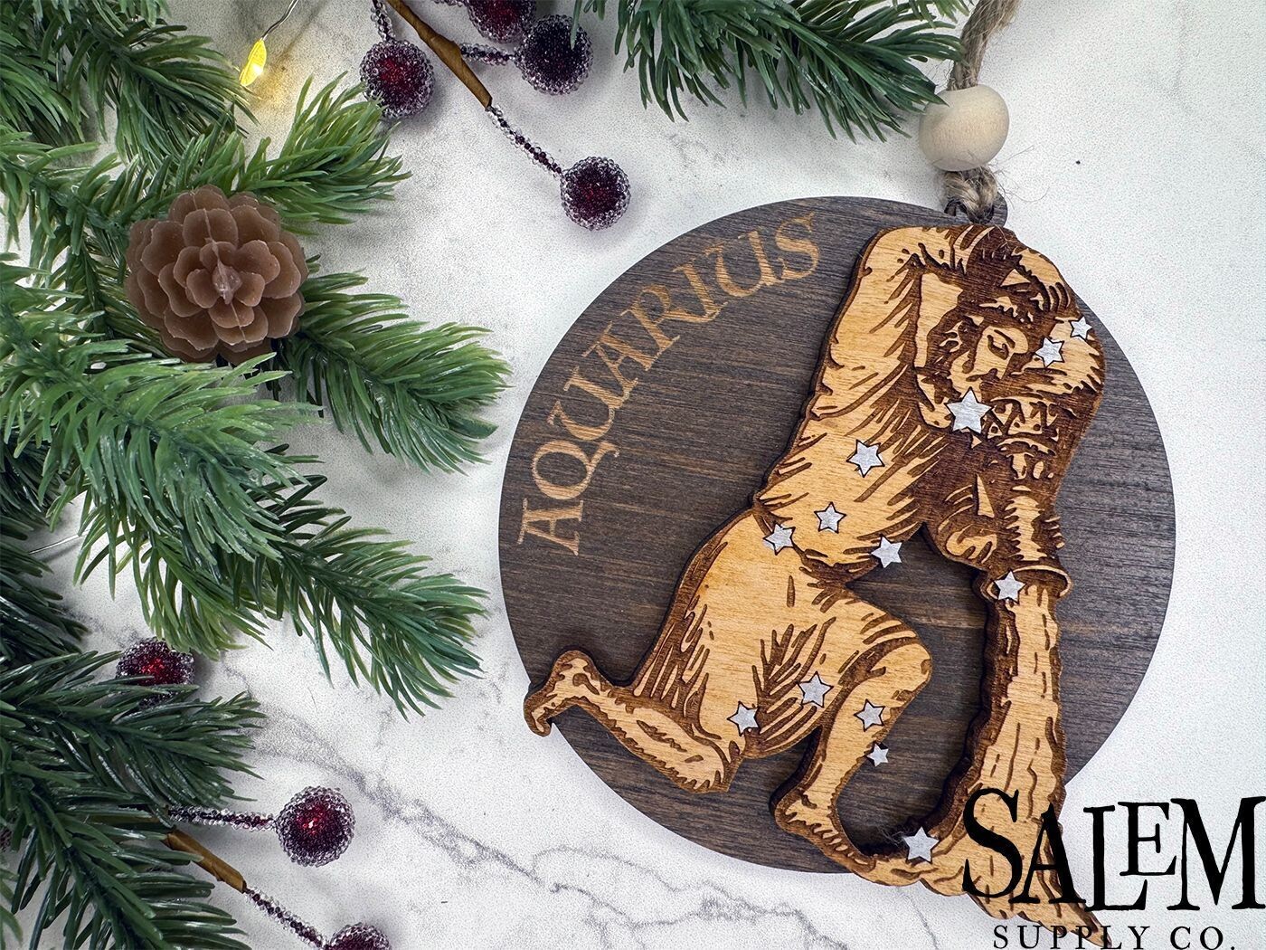 Aquarius Constellation Zodiac Wood Christmas Ornament