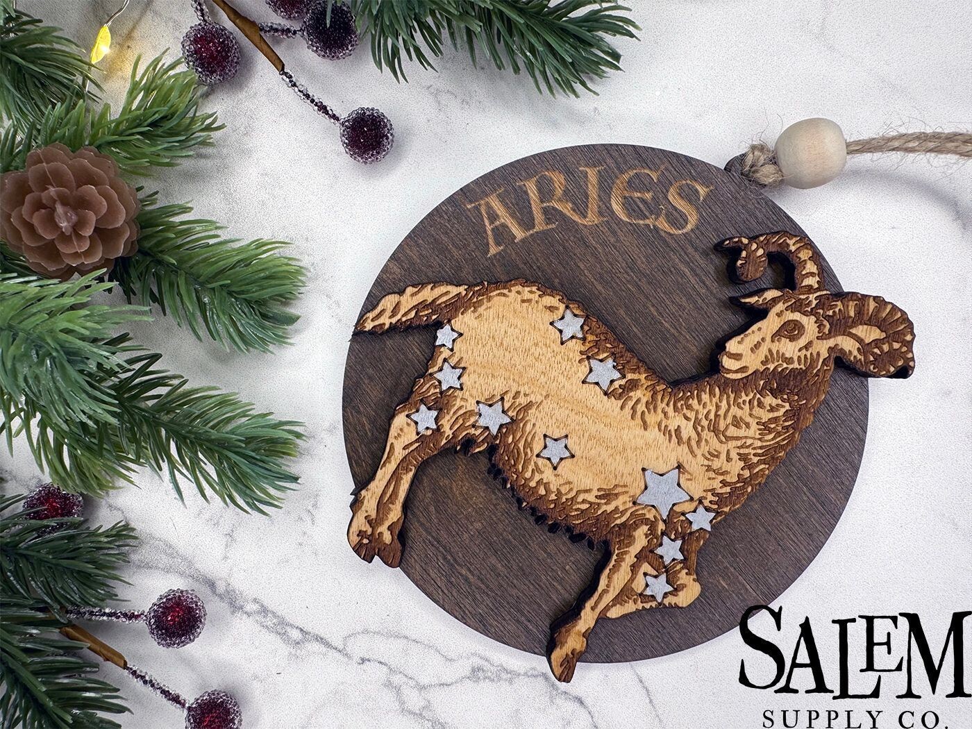 Aries Zodiac Constellation Wood Christmas Ornament