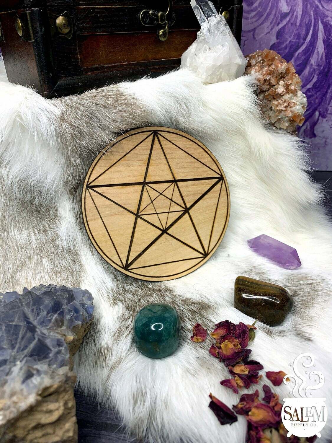 Pentacle Wooden Crystal Grid