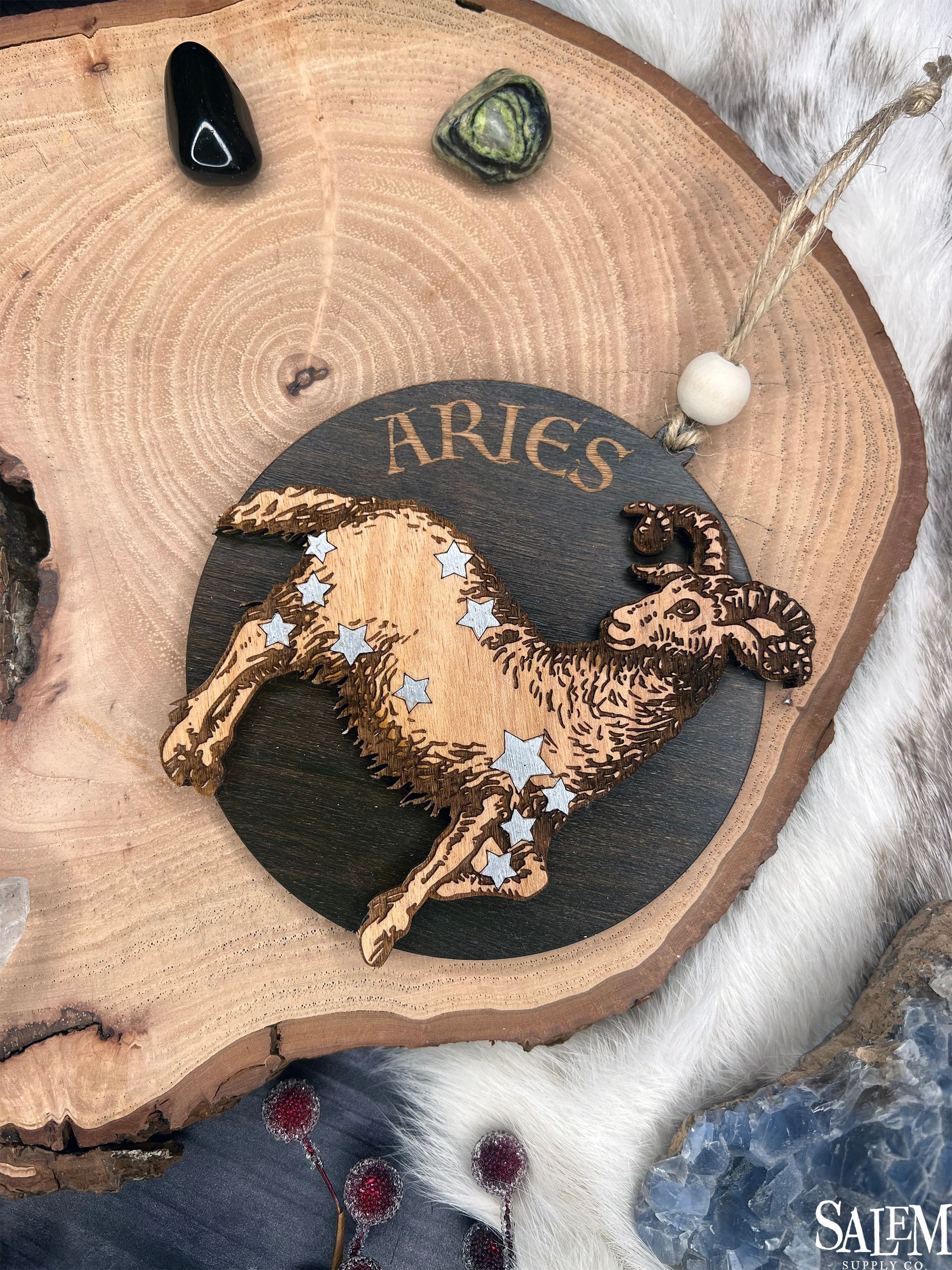 Aries Zodiac Constellation Wood Christmas Ornament