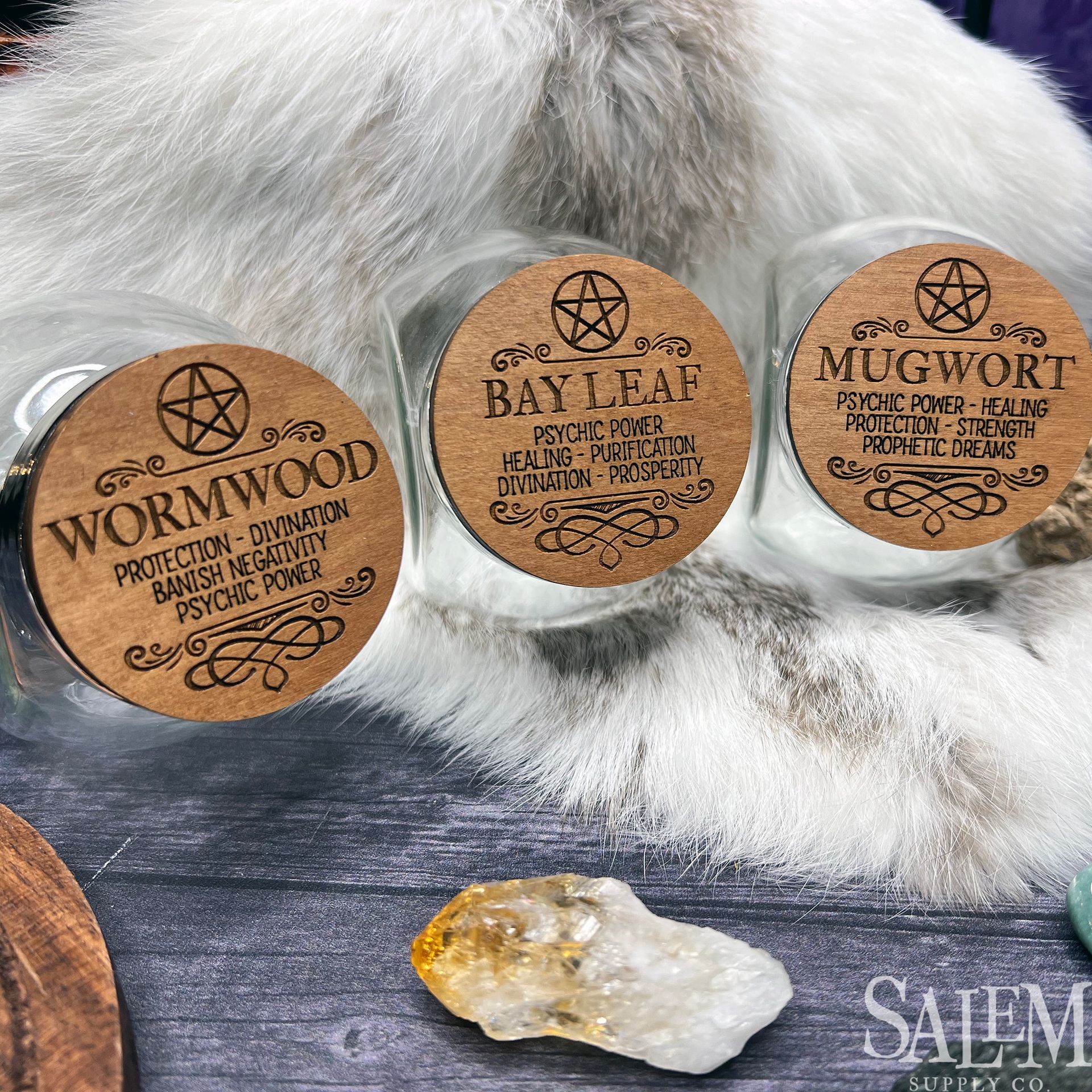 Apothecary Herb Jars With Magical Uses on Lid