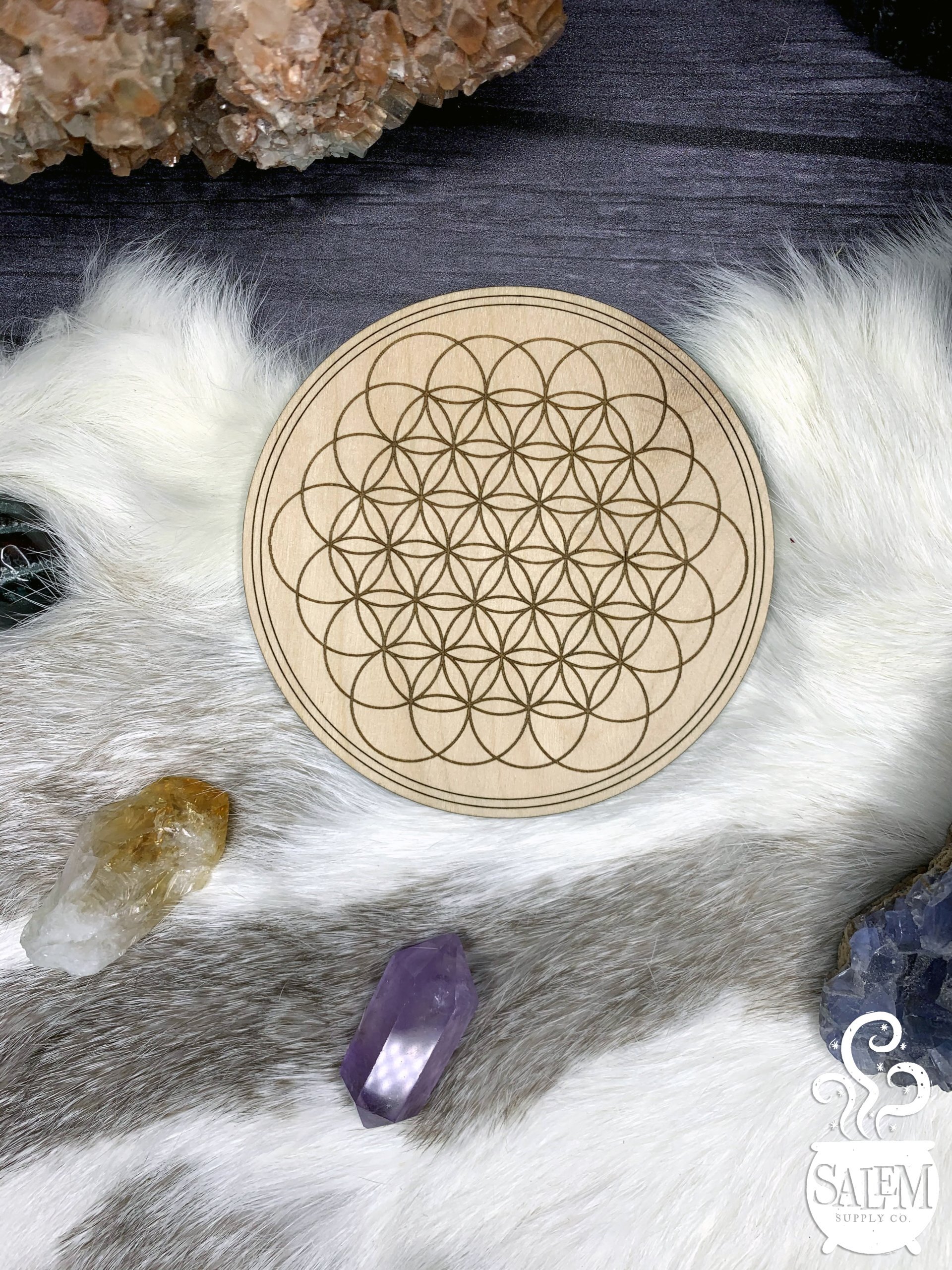 Flower of Life Wood Crystal Grid