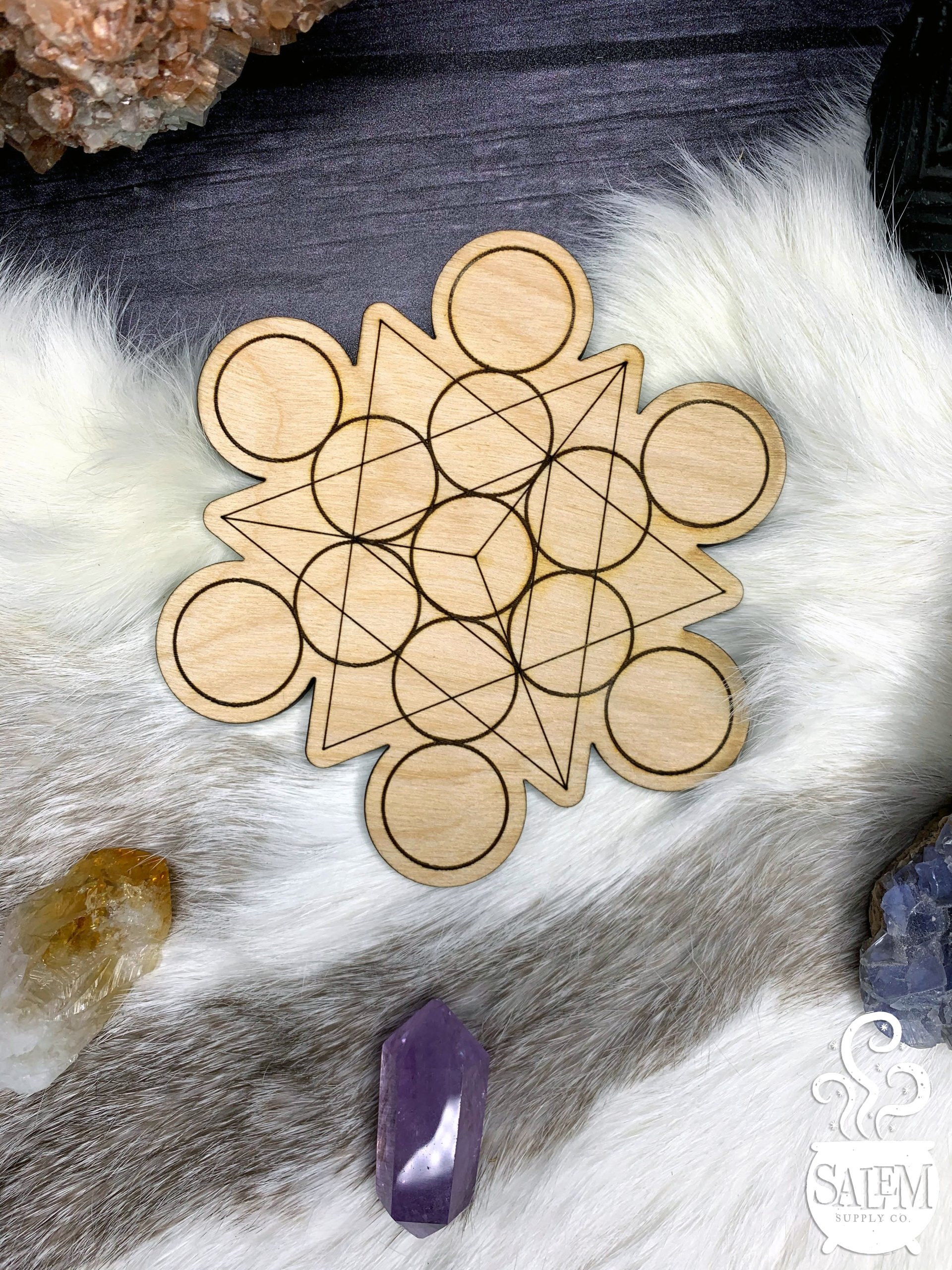 Fruit of Life Wood Crystal Grid