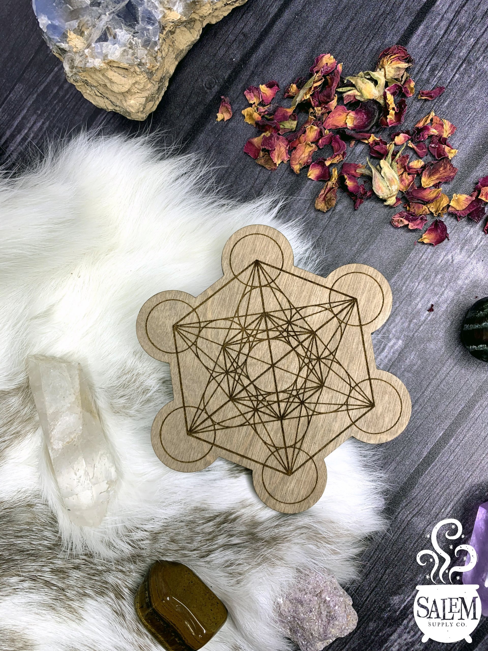 Metatron's Cube Wood Crystal Grid