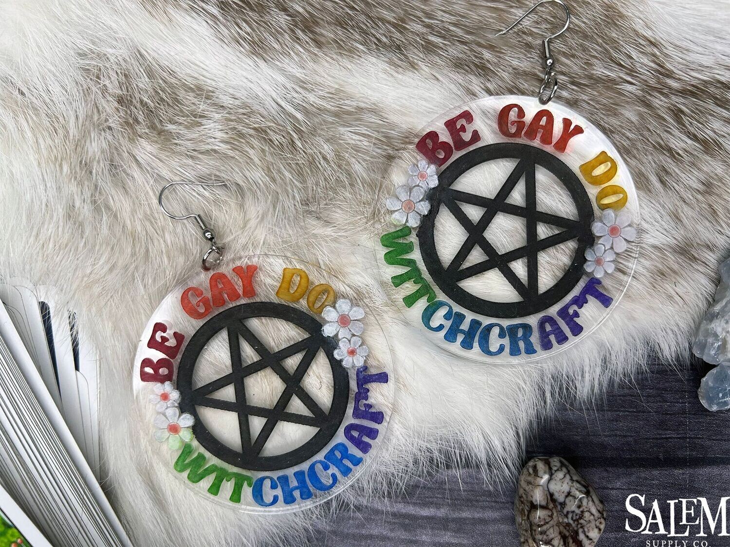 "Be Gay Do Witchcraft" Pentacle Dangle Earrings