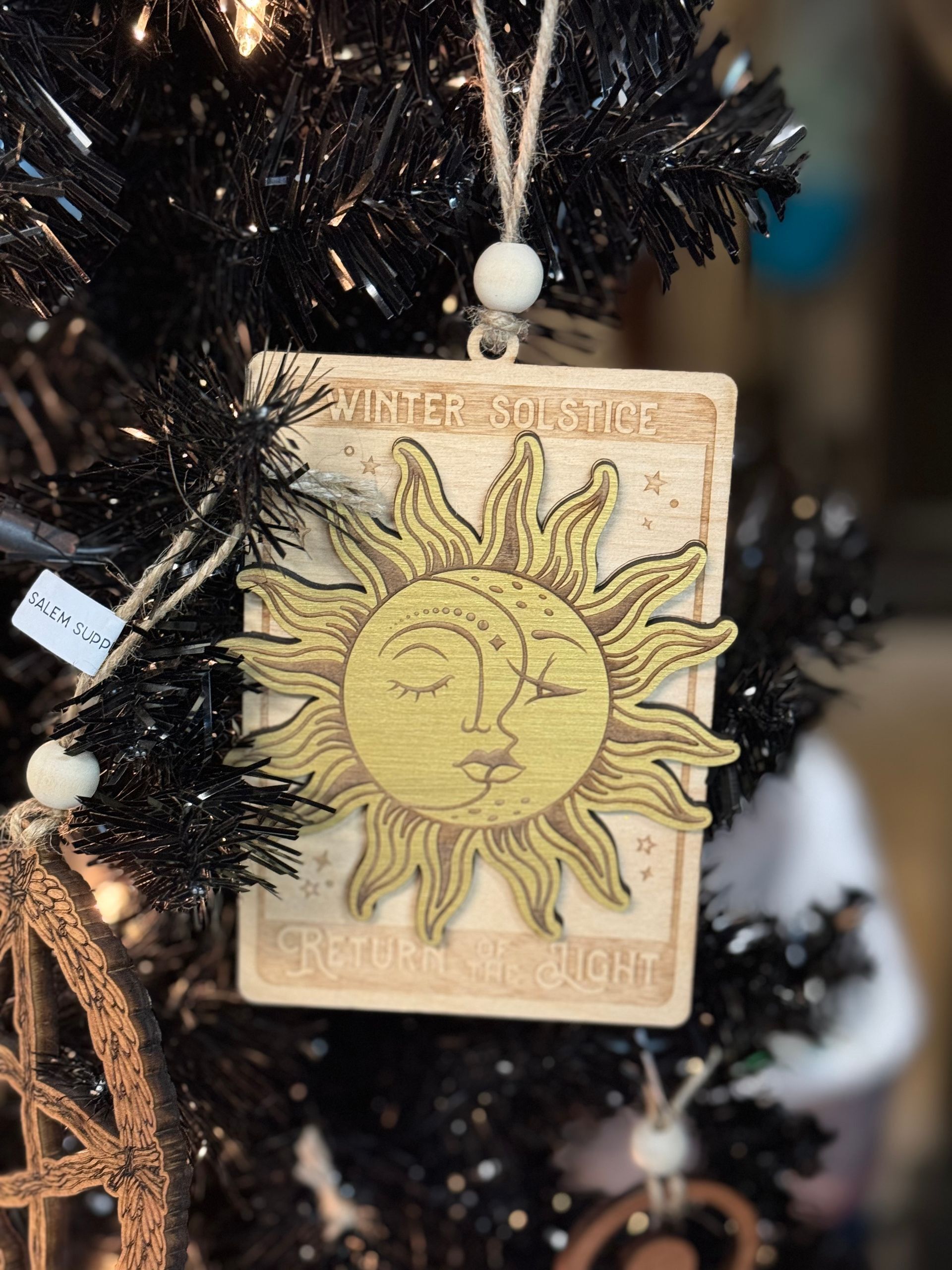 Winter Solstice Sun & Moon Wood Christmas Ornament