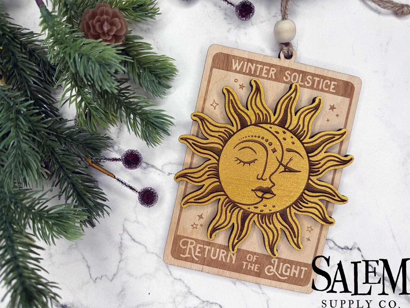 Winter Solstice Sun & Moon Wood Christmas Ornament