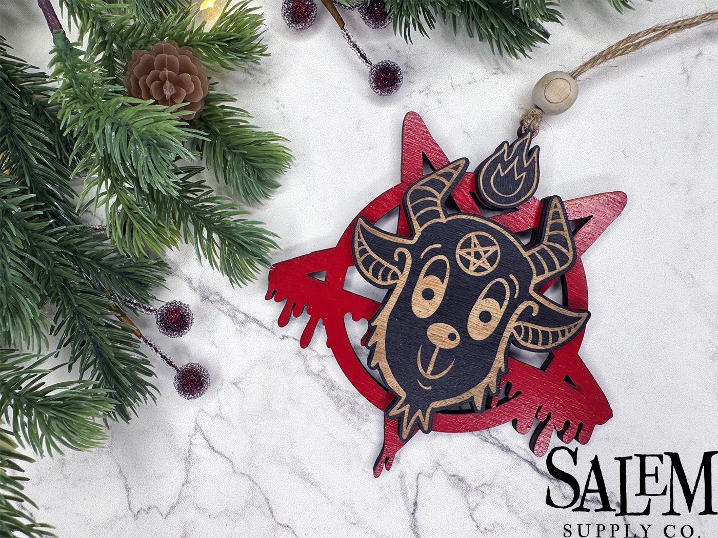 Baby Baphomet with Dripping Pentacle Christmas Ornament