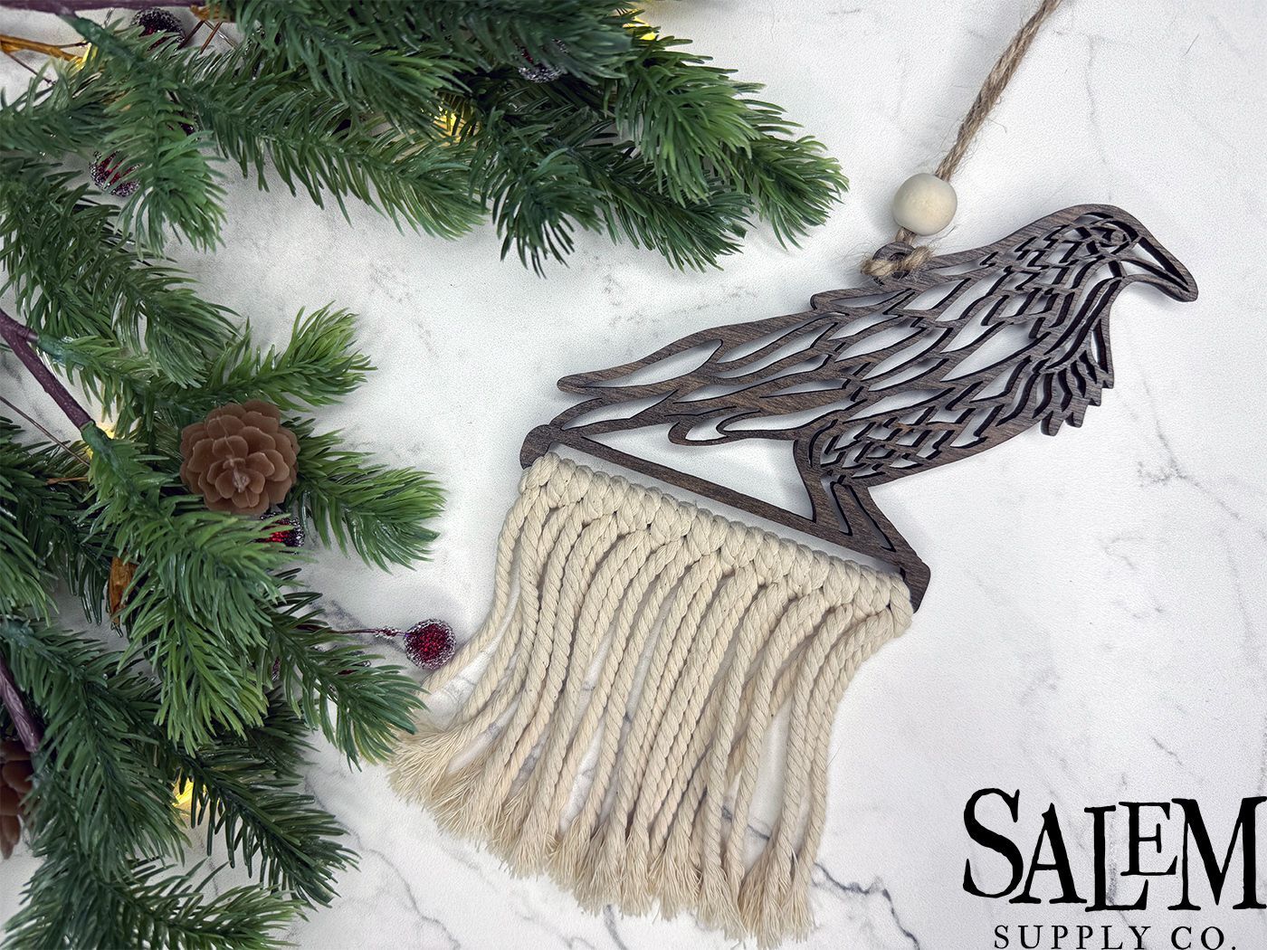 Raven Macrame Ornament