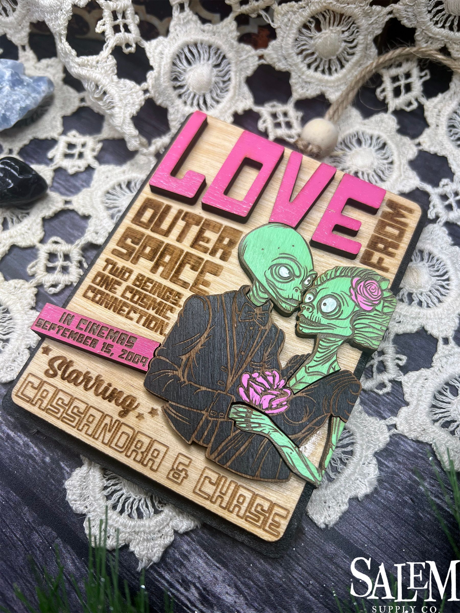 Personalized Retro Alien Couple Christmas Ornament