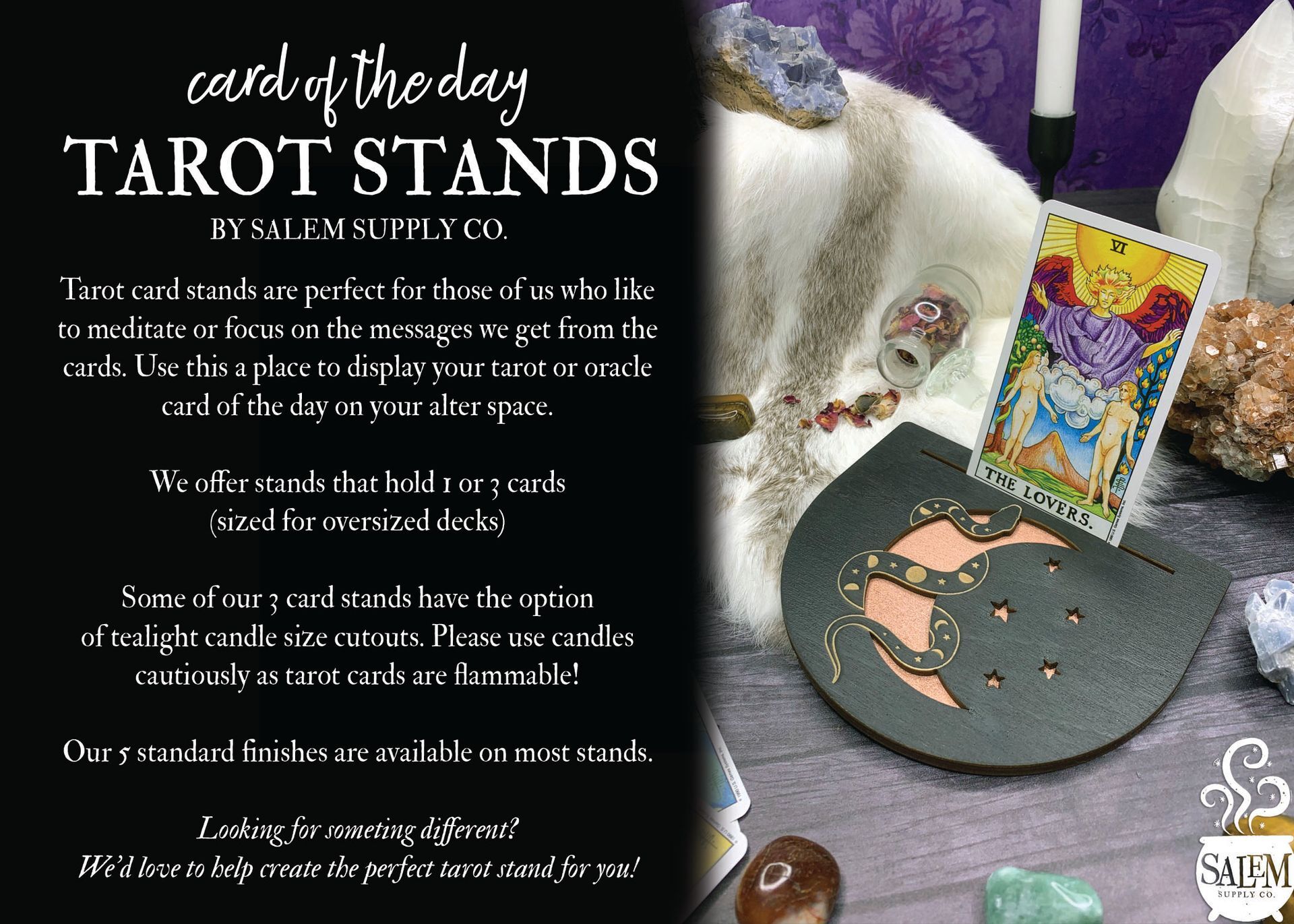 4 Elements Three Slot Tarot Card of the Day Stand with Tea Light Candle Holder