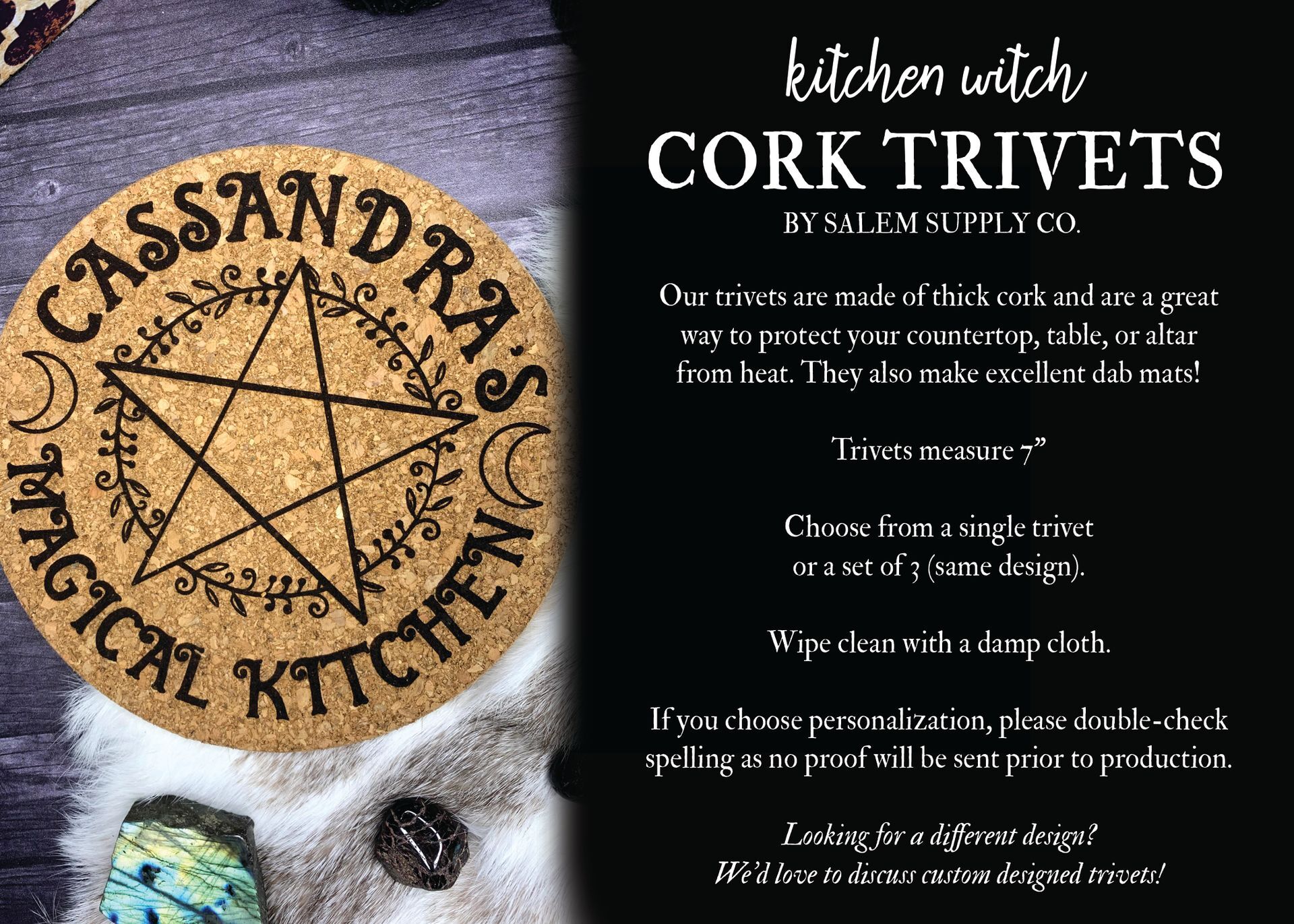 Pentacle & Flowers Cork Trivet