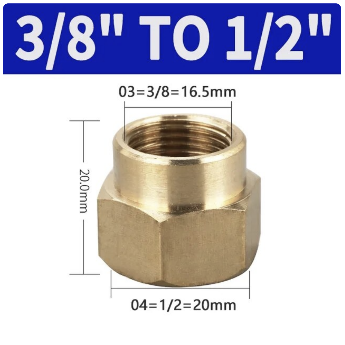Brass Fitting Reducer 20mm - 16mm female