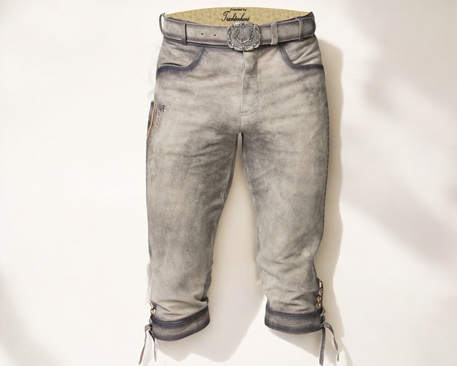 Kniebund Lederhose &quot;Michel&quot; rauchgrau / authentische kulturelle Qualitäts Bekleidung / Österreich / Bayern / Oktoberfest / Trachtenoutfit
