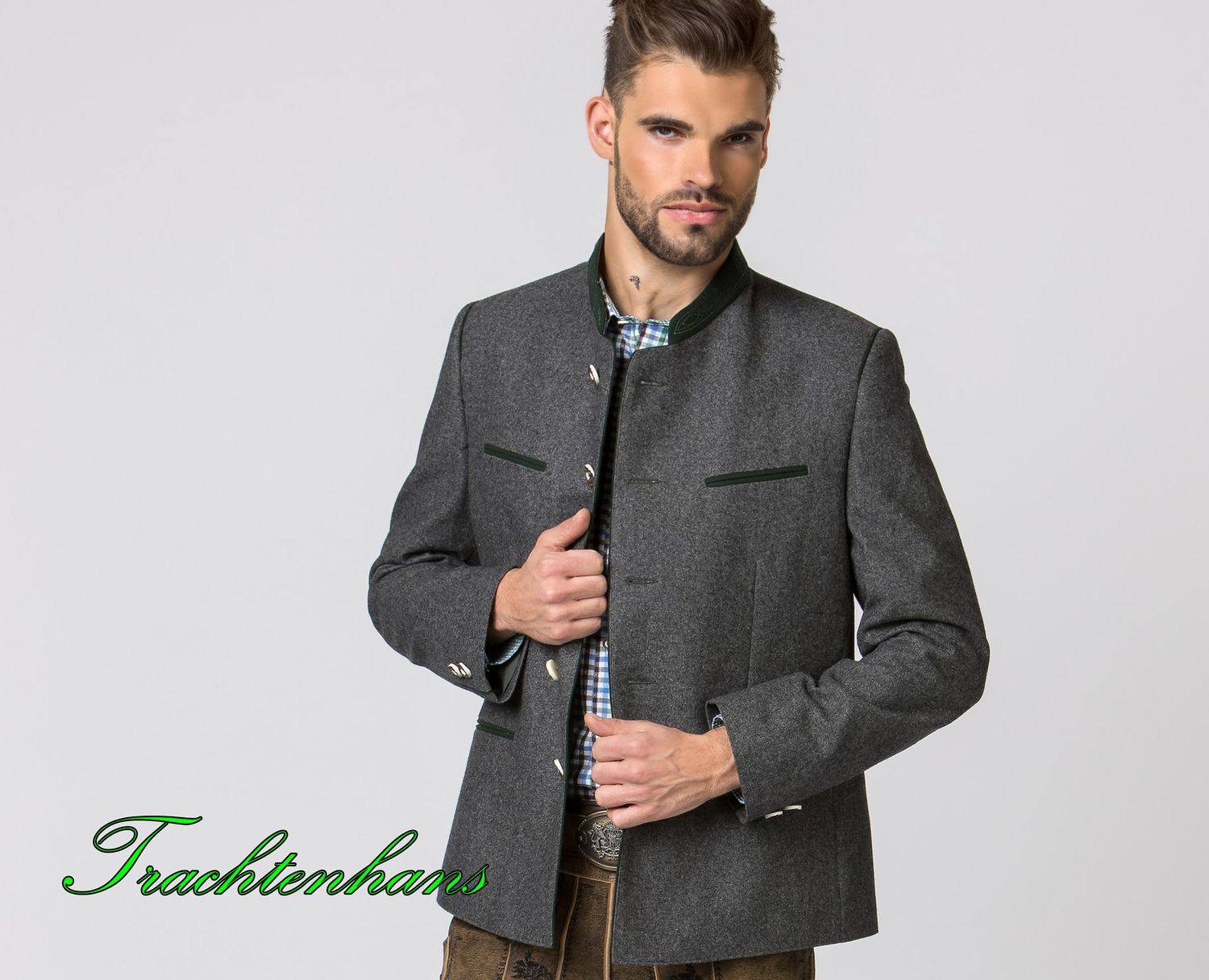Herren Trachtenjacke &quot;Albert&quot; dunkelgrau-grün / zeichnet sich durch ihre zeitlose Eleganz und ihre Qualität aus