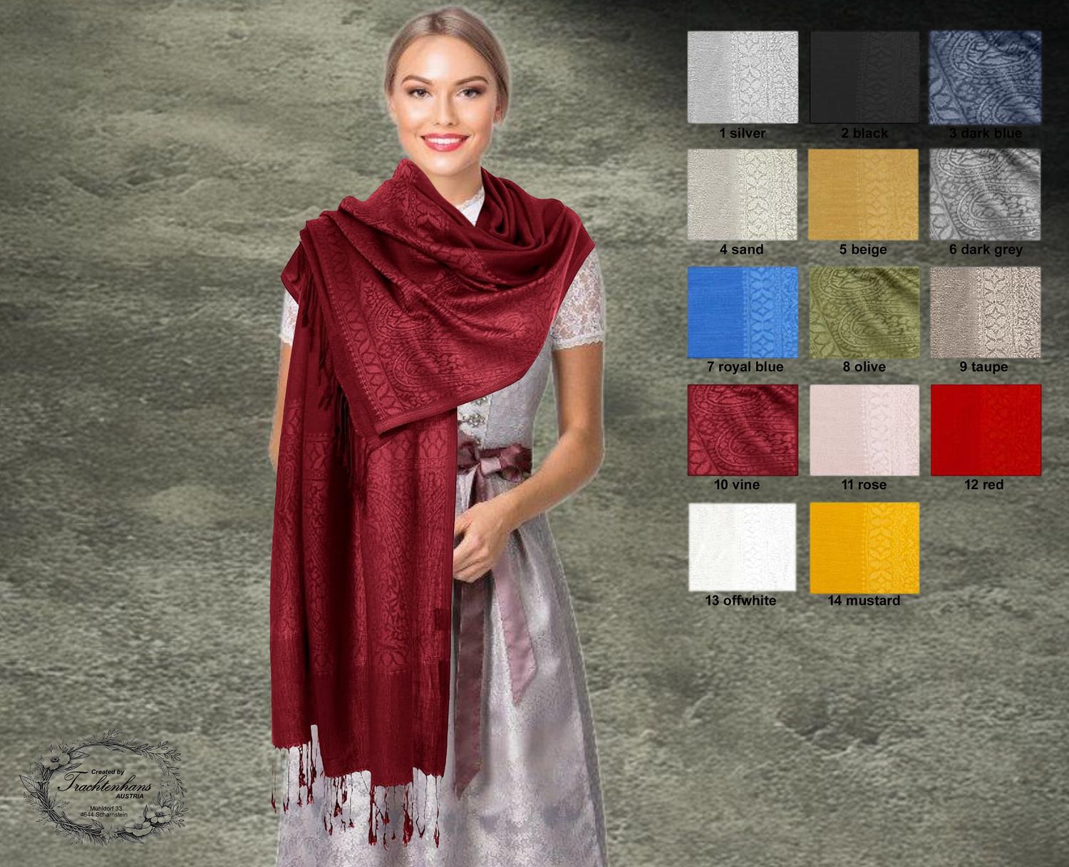 Trachtenschal &quot;Ava&quot; zum Dirndl / ergänzt perfekt deinen Trachtenlook