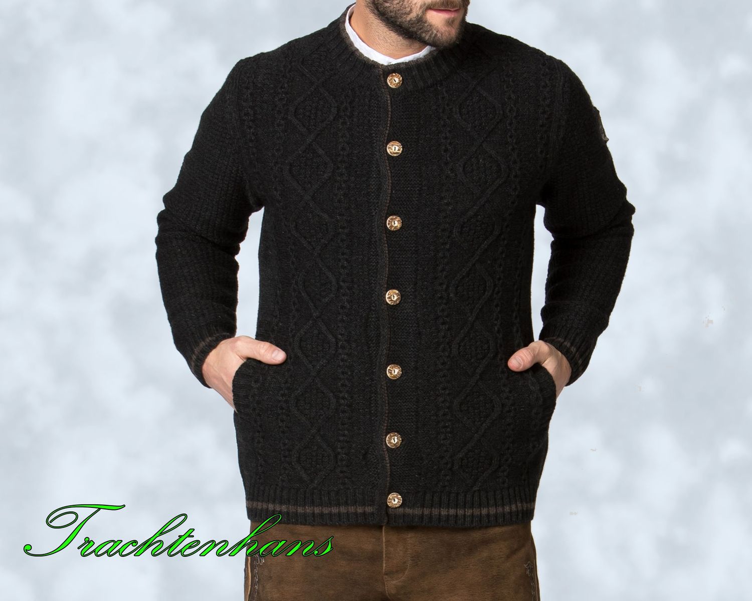 Trachten Jacke Weste &quot;Philipp&quot; mit traditionellen Strickoptik mit Rauten- und Zopfstrickmuster in anthrazit
