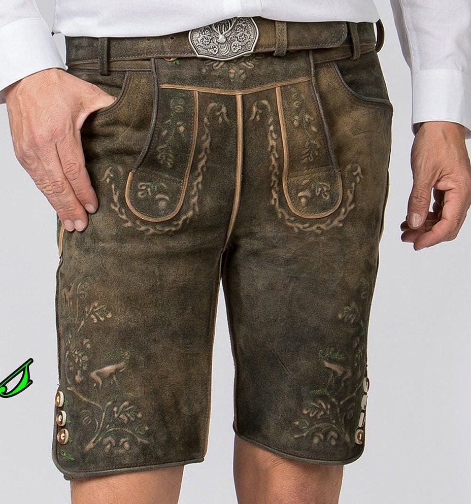 Kurze Lederhose &quot;Luan&quot; torf vintage-grün / Trachtenhans 
