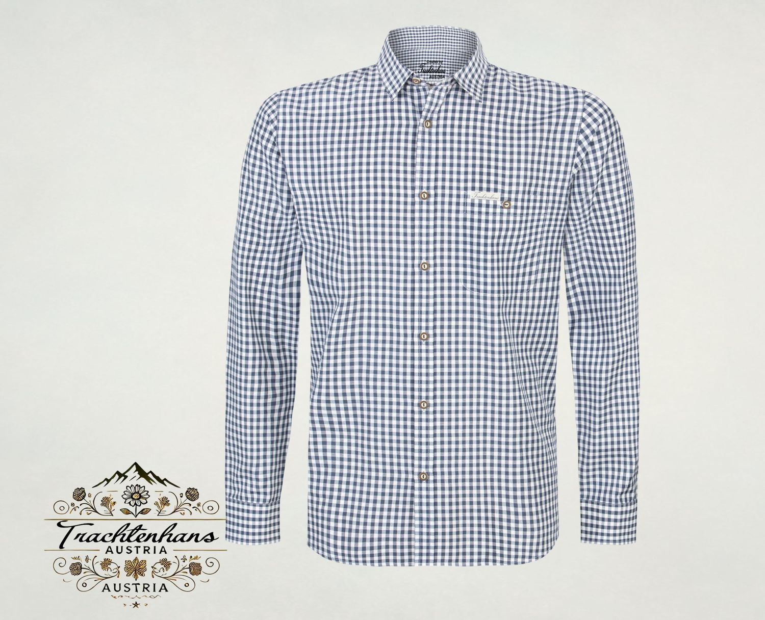 Herren Trachtenhemd &quot;August&quot; von Trachtenhans in marine blau – Jetzt personalisiertes Geschenk sichern