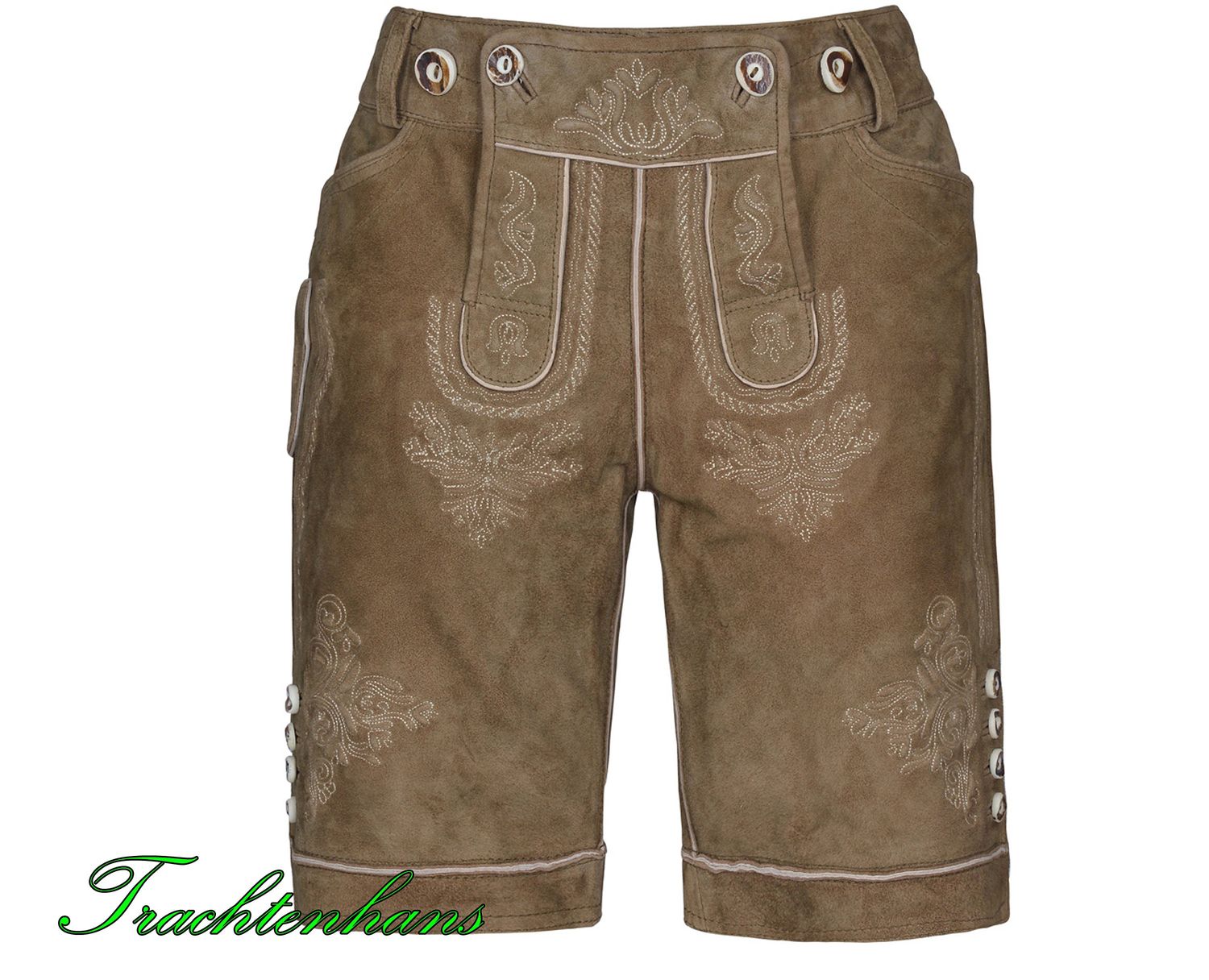 Kurze Damen Lederhose &quot;Kayla&quot; braun geäscht feinstes Wildbock-Leder / Trachtenhans