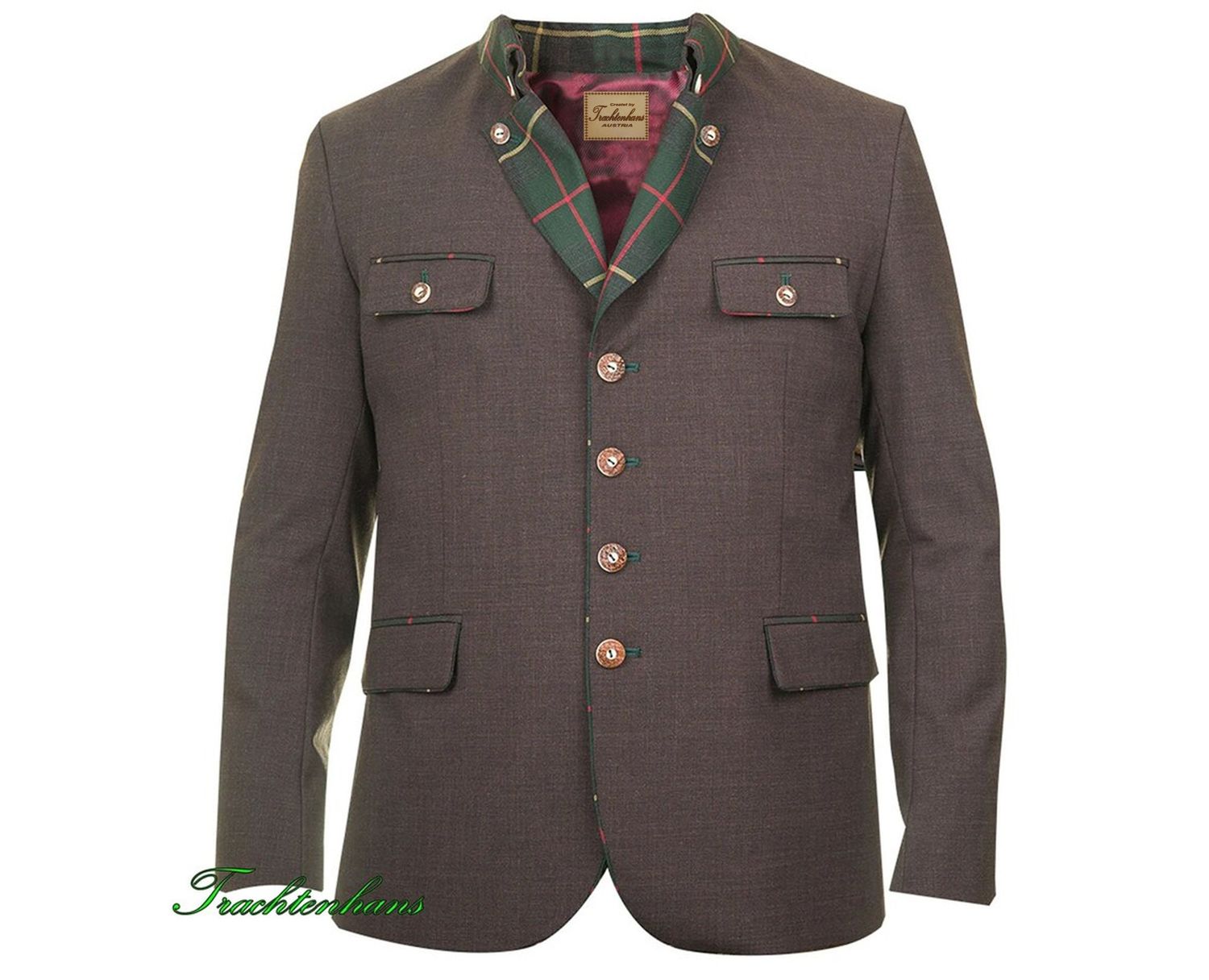 Exclusive Herren Trachtenjacke &quot;Lian&quot; braun mit karo Kragen/ Trachtenhans