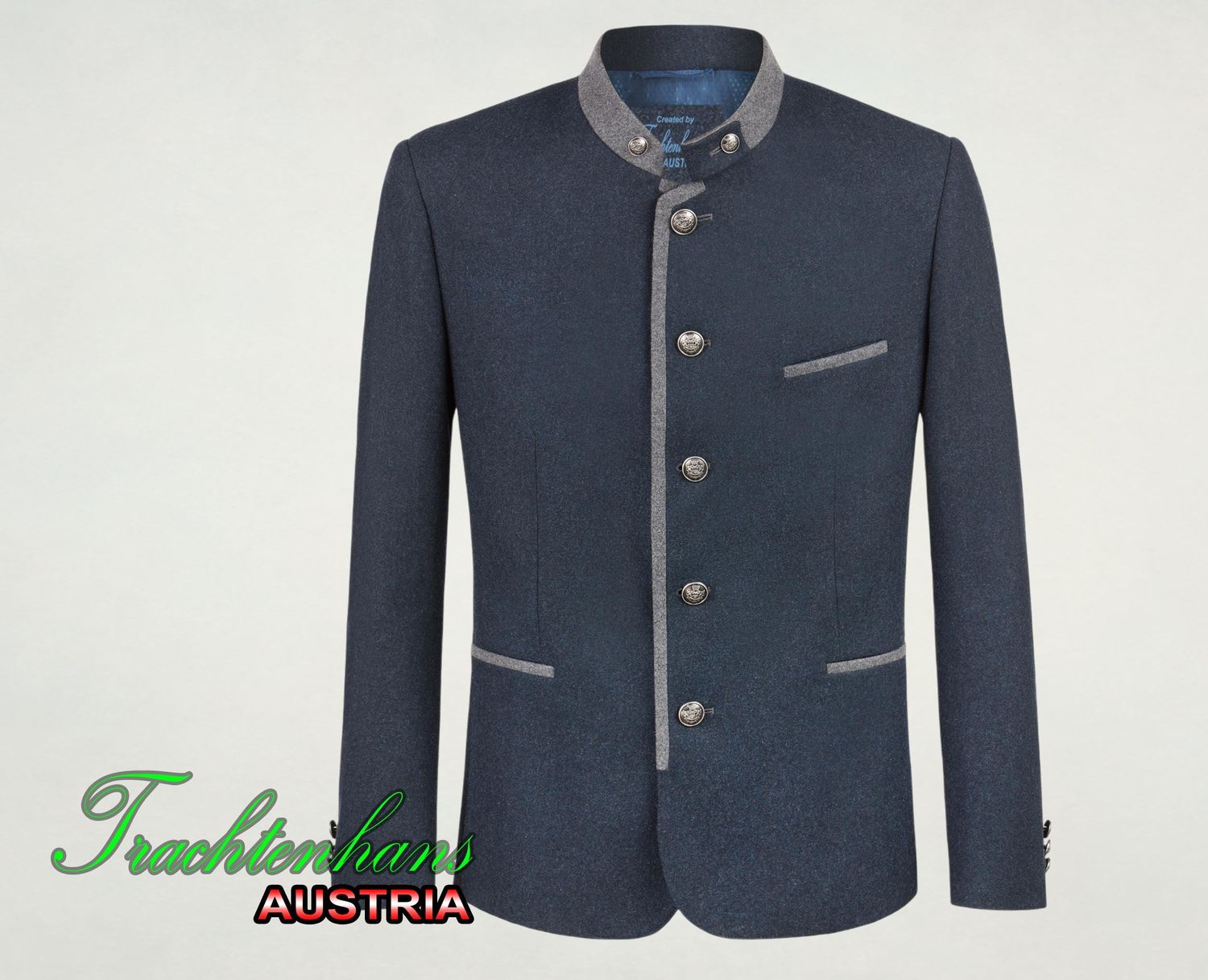 Trachtensakko  Jacke Mantel &quot;Alex&quot;  blau-grau 100% Wolle / Trachtenhans