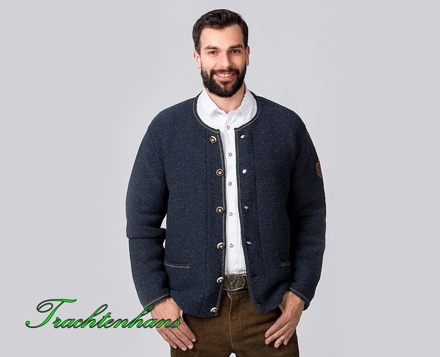 Trachten Jacke Weste &quot;Philipp&quot; mit Strickmuster blau / Trachtenhans