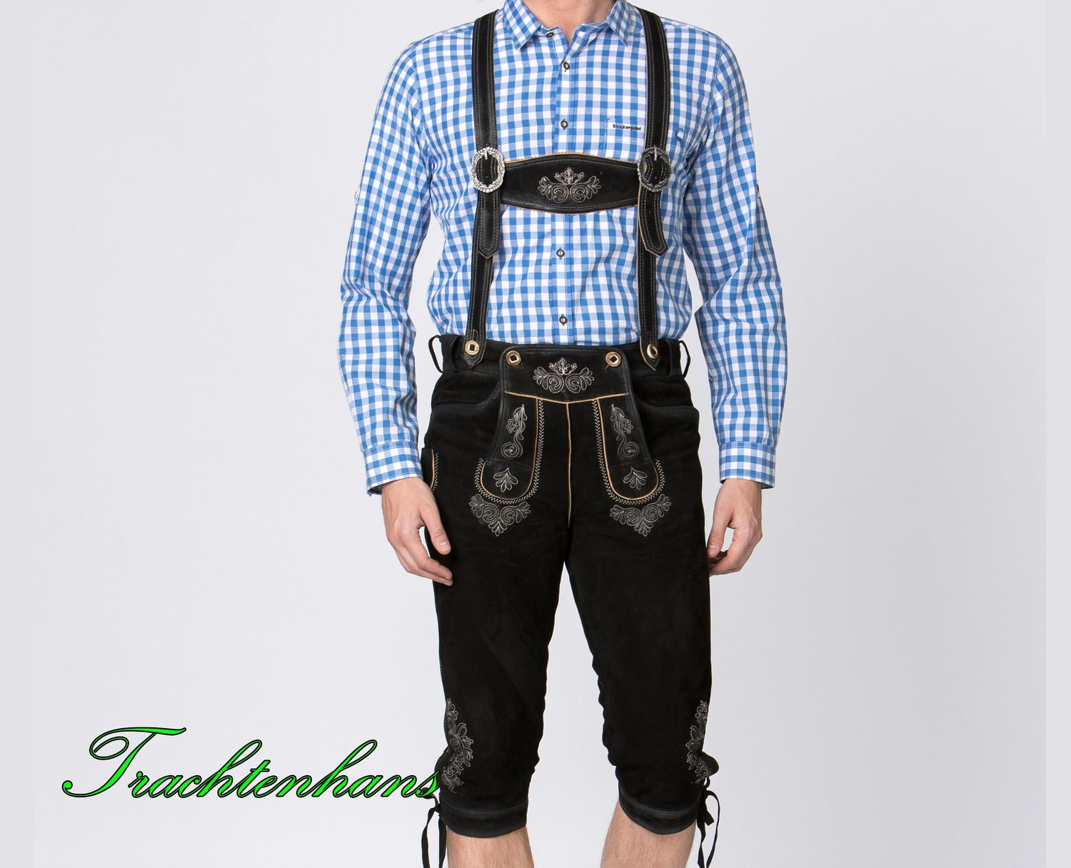 Kniebund Lederhose &quot;Maximilian&quot; schwarz / Trachtenhans 