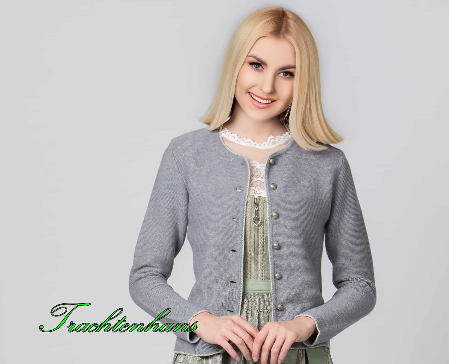 Damen Jacke &quot;Dilara&quot; kiesel-rauchblau / Strickjacke die perfekte Ergänzung zu deinem Trachten Outfit