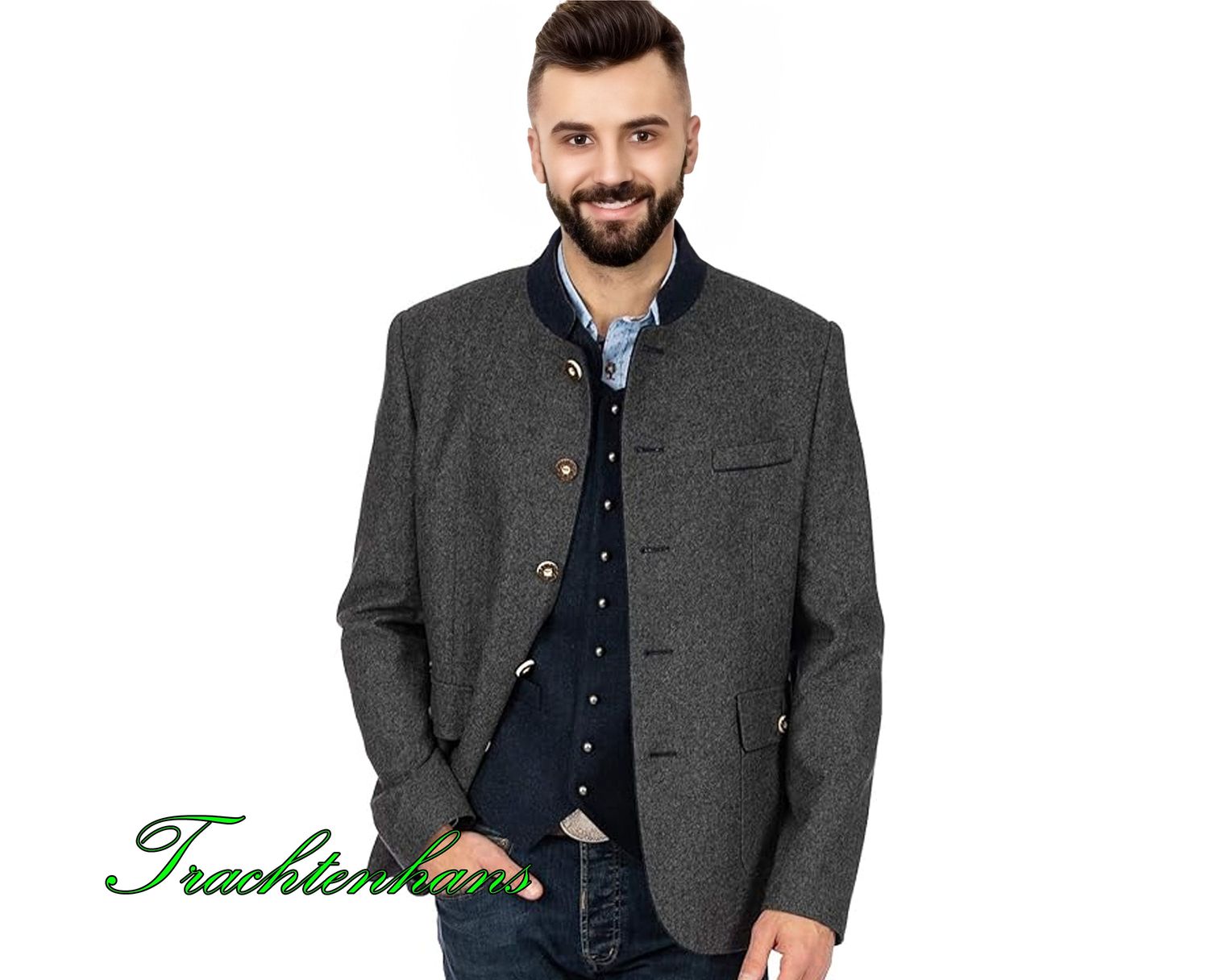 Herren Trachtenjacke &quot;Mark&quot; grau-blau / authentische kulturelle Qualitäts Bekleidung / Österreich / Bayern / Oktoberfest / Trachtenoutfit