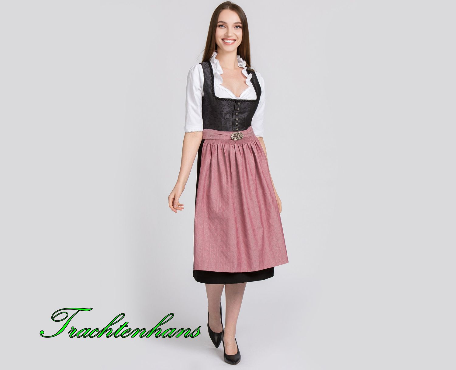 Dirndl &quot;Frauke&quot; schwarz ohne Schürze traditioneller Rundausschnitt und trachtigen Zierborten