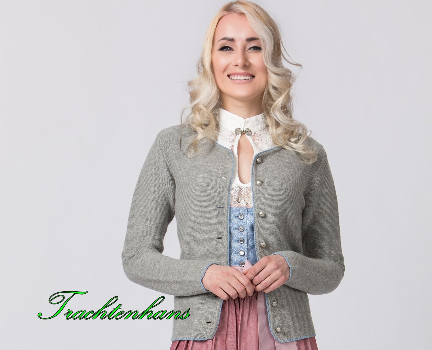 Damen Jacke &quot;Dilara&quot; grau-hellblau / Strickjacke die perfekte Ergänzung zu deinem Trachten Outfit