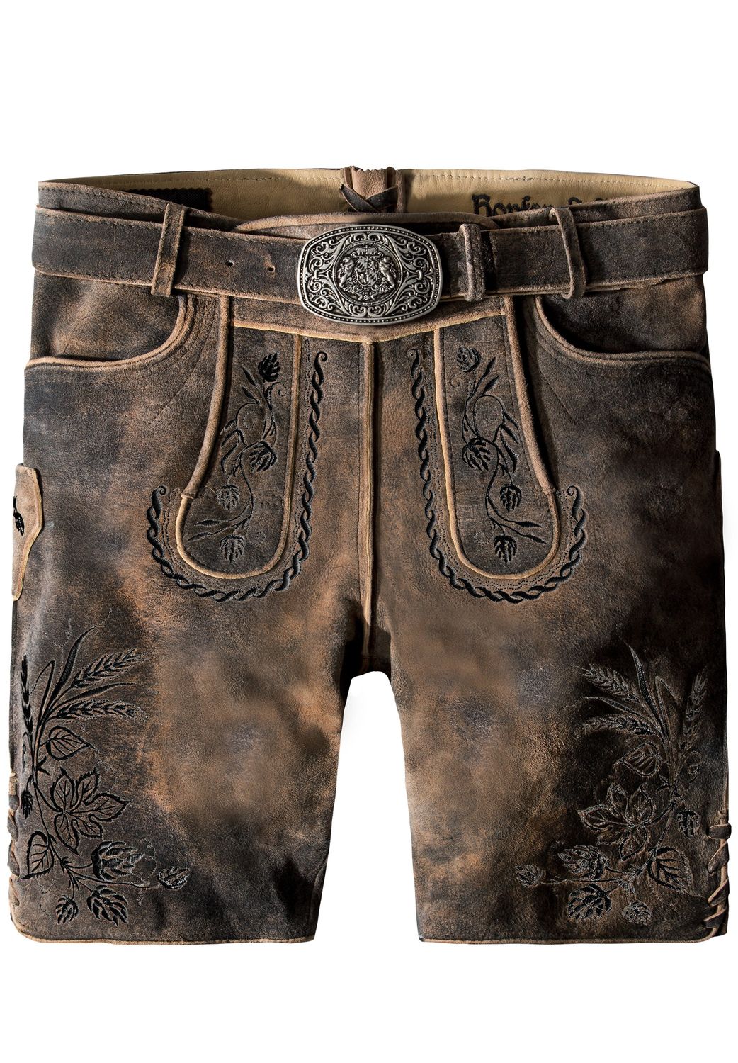 Kurze Lederhose &quot;Lukas&quot; stick-schwarz aus hochwertig gegerbtem Ziegenleder in Hirschoptik