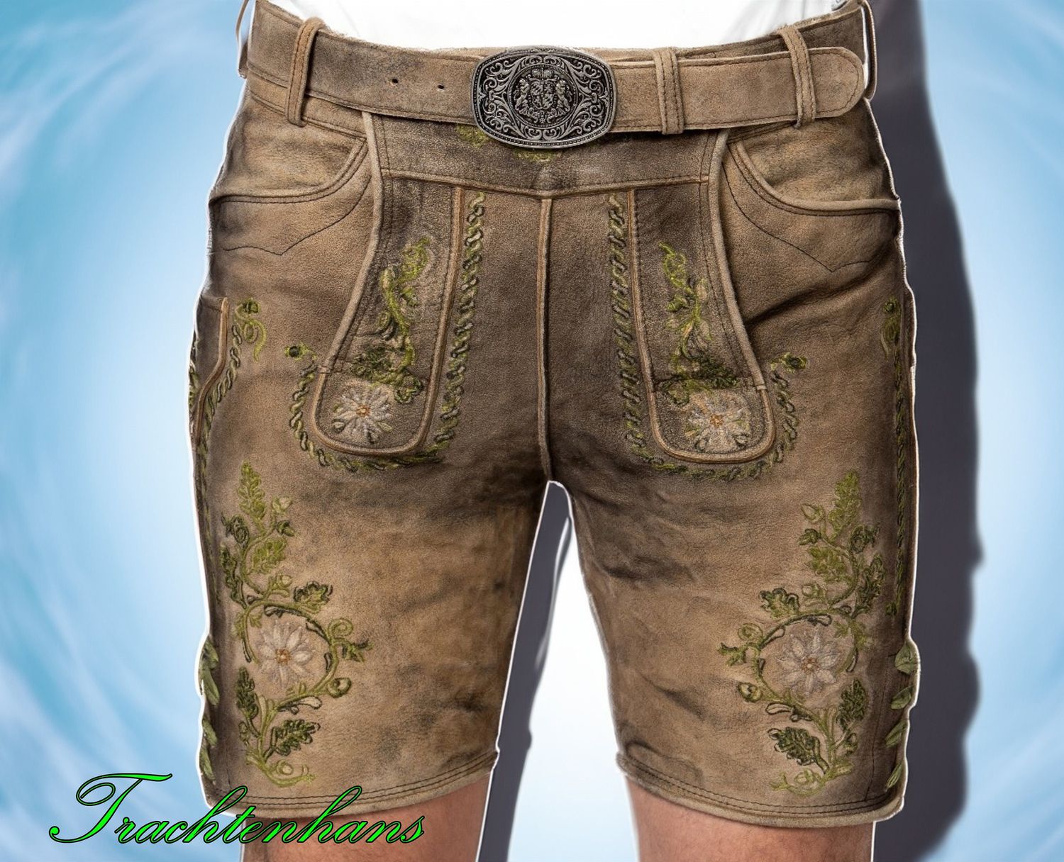 Kurze Lederhose &quot;Ayaz&quot; alt-grün aus pflanzlich gegerbtem Bioleder
