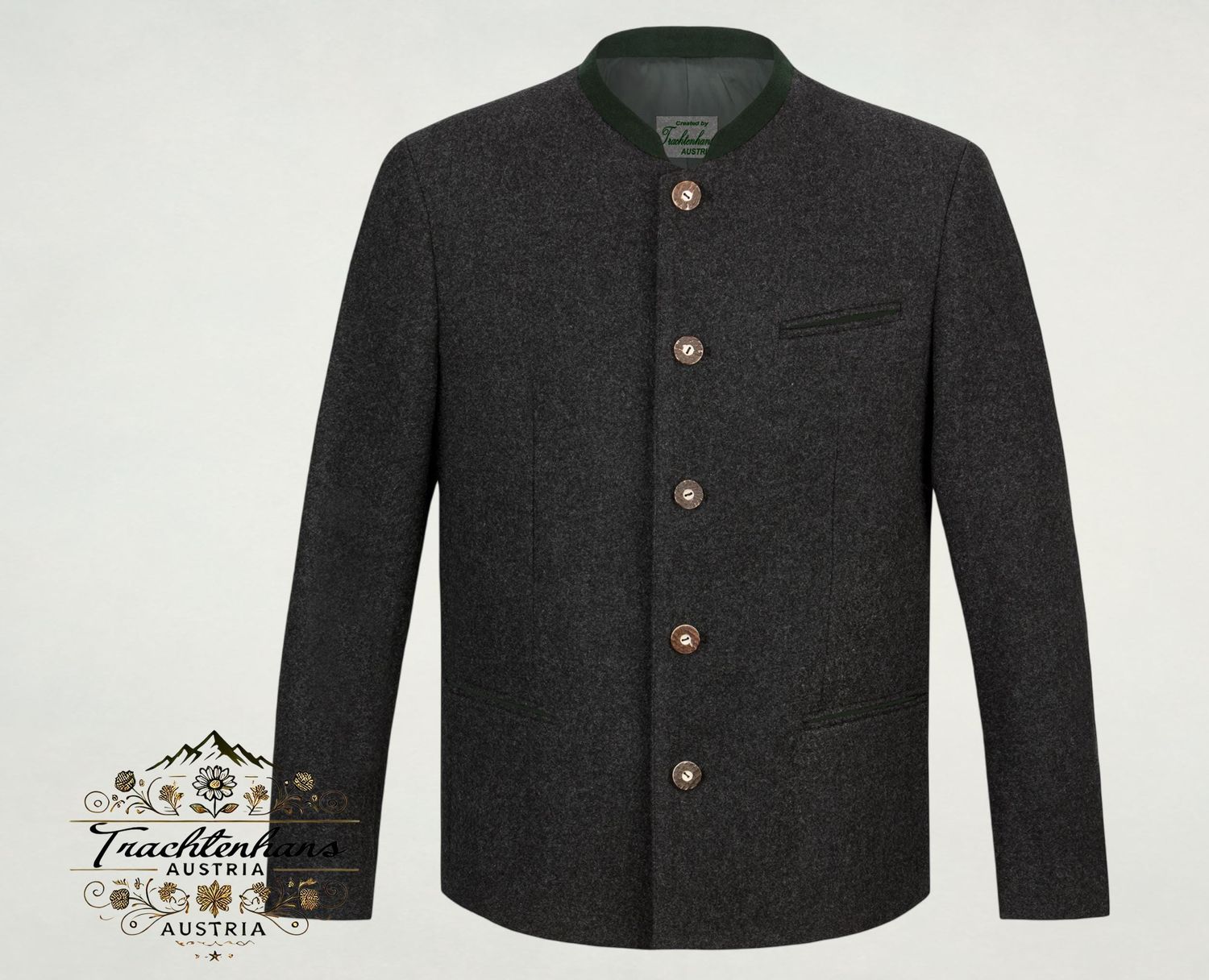 Trachtenjacke Trachtensakko &quot;Andreas&quot; in dunkelgrau - grün von Trachtenhans – Trachtenmode im zeitlosen Trachtenstil