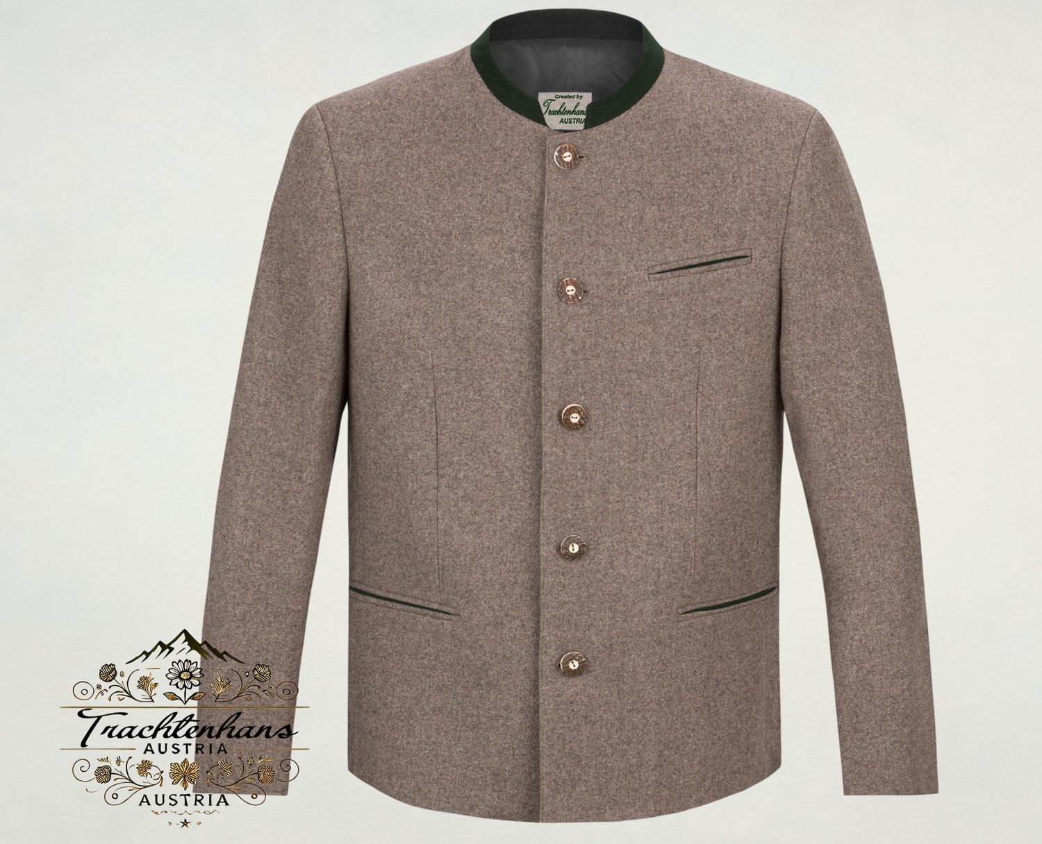 Trachtenjacke Trachtensakko &quot;Andreas&quot; in nussbraun - grün von Trachtenhans – Trachtenmode im zeitlosen Trachtenstil