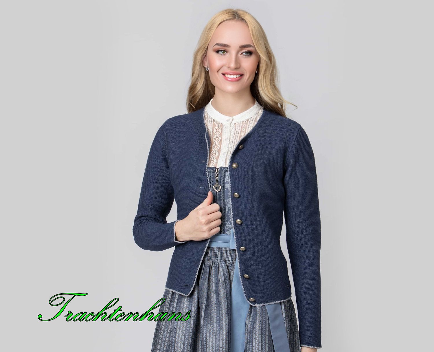 Damen Jacke &quot;Dilara&quot; nachtblau-kiesel / Strickjacke die perfekte Ergänzung zu deinem Trachten Outfit