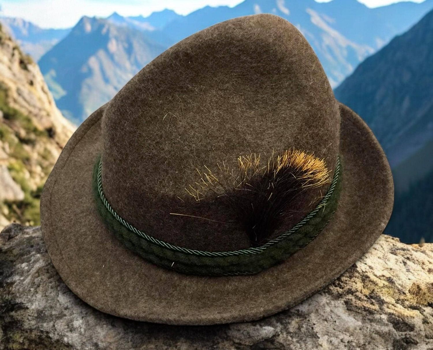 Traditioneller Fedora Filz Hut &quot;Wilhelm&quot; in braun mit Bart / aus 100% Wolle – perfekter Begleiter für Bergtouren, Wanderungen und Freizeit