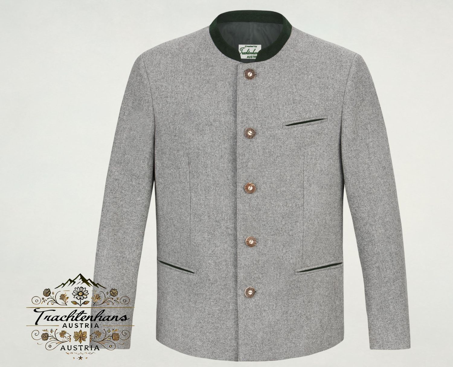 Trachtenjacke Trachtensakko &quot;Andreas&quot; in hellgrau - grün von Trachtenhans – Trachtenmode im zeitlosen Trachtenstil