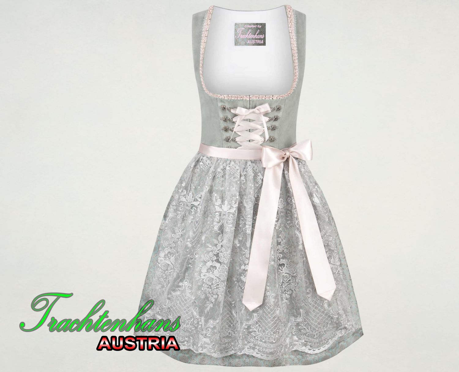 Dirndl &quot;Juno&quot; salbei /hochwertige Spitzenschürze, farblich abgestimmt, rundet das Gesamtbild mit Raffinesse ab