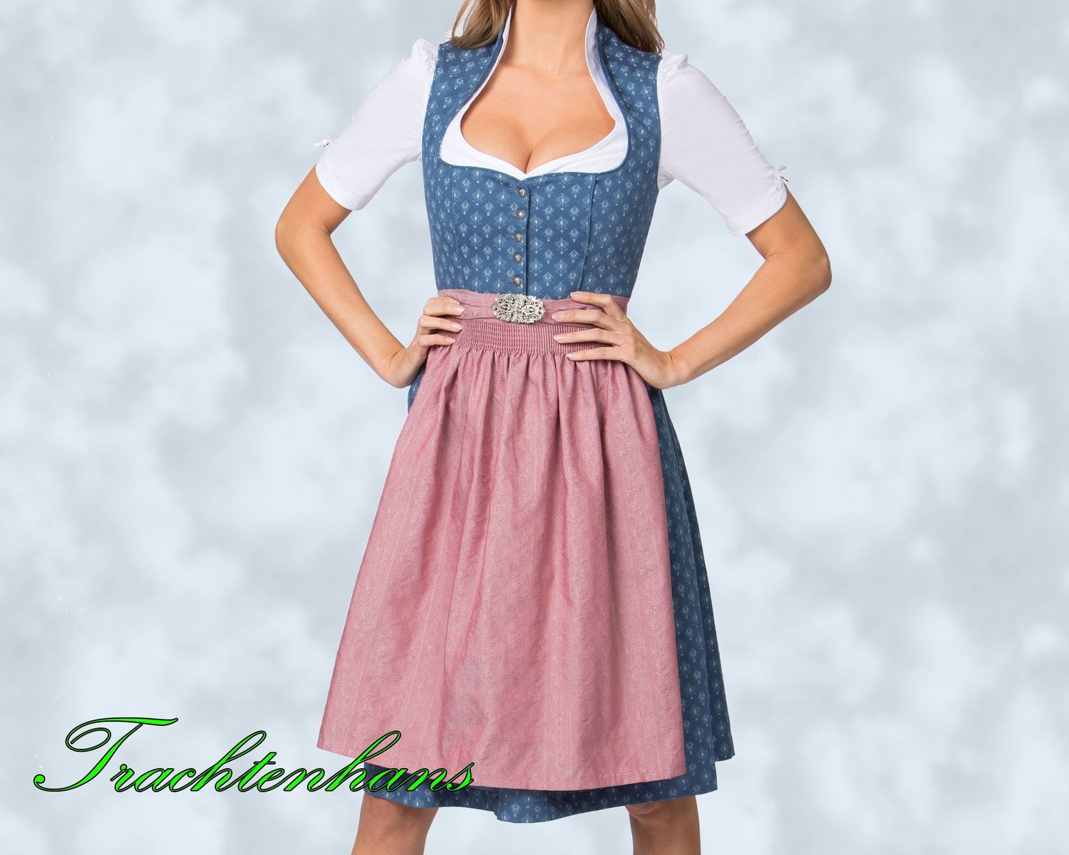Dirndl &quot;Grace&quot; blau-altrosa - 100 % BW / authentische kulturelle Qualitäts Bekleidung / Österreich / Bayern / Oktoberfest / Trachtenoutfit
