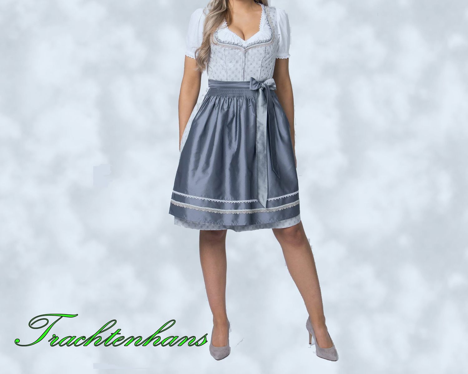 Exquisites Dirndl &quot;Jasmin&quot; hellgrau / authentische kulturelle Qualitäts Bekleidung / Österreich / Bayern / Oktoberfest / Trachtenoutfit