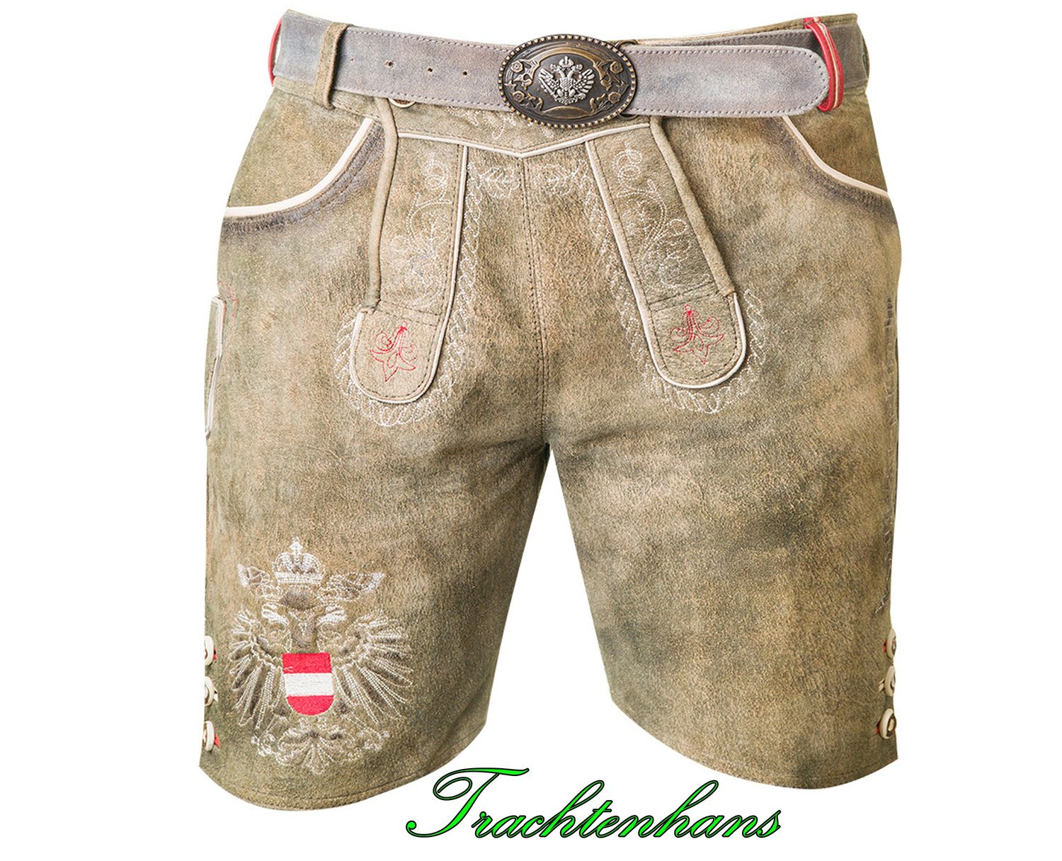 Kurze Österreich Lederhose &quot;Marlon&quot;  feinstes Wildbock-Leder in Hischoptik / Trachtenhans – Jetzt personalisiertes Geschenk sichern