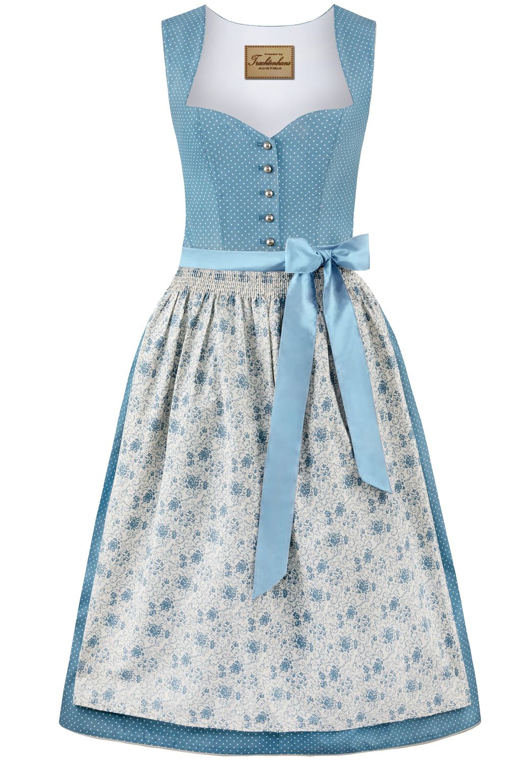 Dirndl Farida Gr. DE 40 blau / Himmelblaues Dirndlkleid Rocklänge 70 cm /Neu mit Etikett minus 50 % zum halben Preis