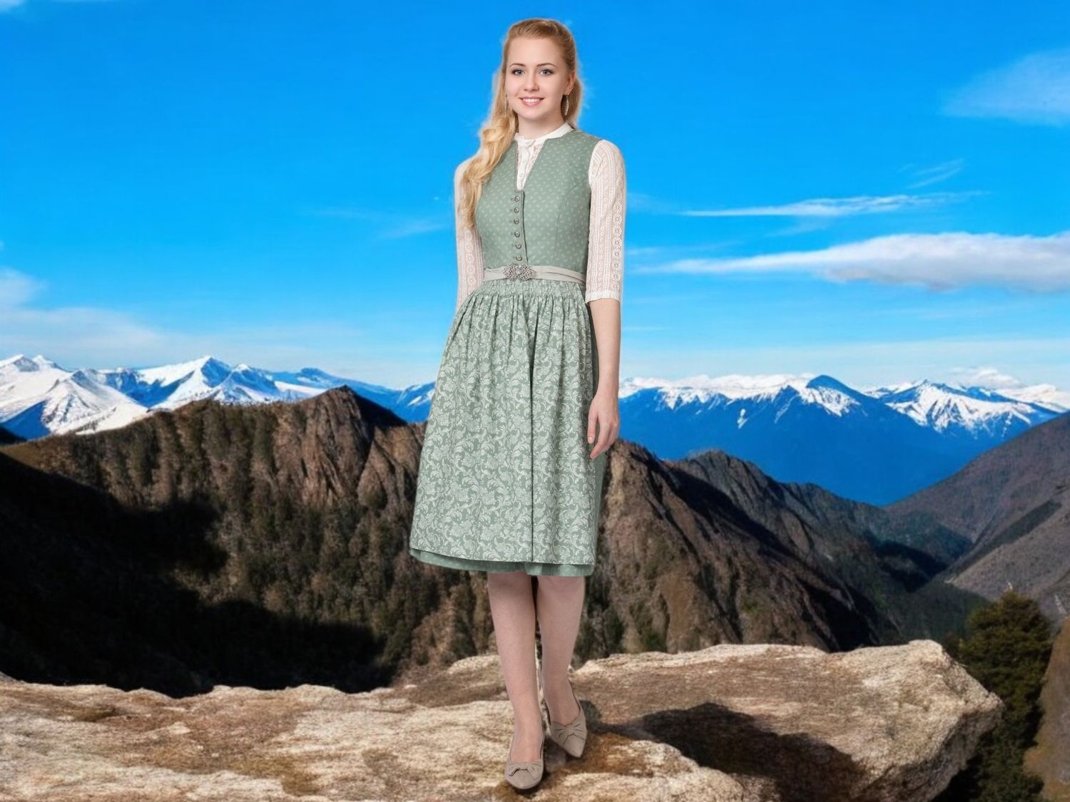Exquisites Dirndl &quot;Fenja&quot; salbei / authentische kulturelle Qualitäts Bekleidung / Österreich / Bayern / Oktoberfest / Trachtenoutfit