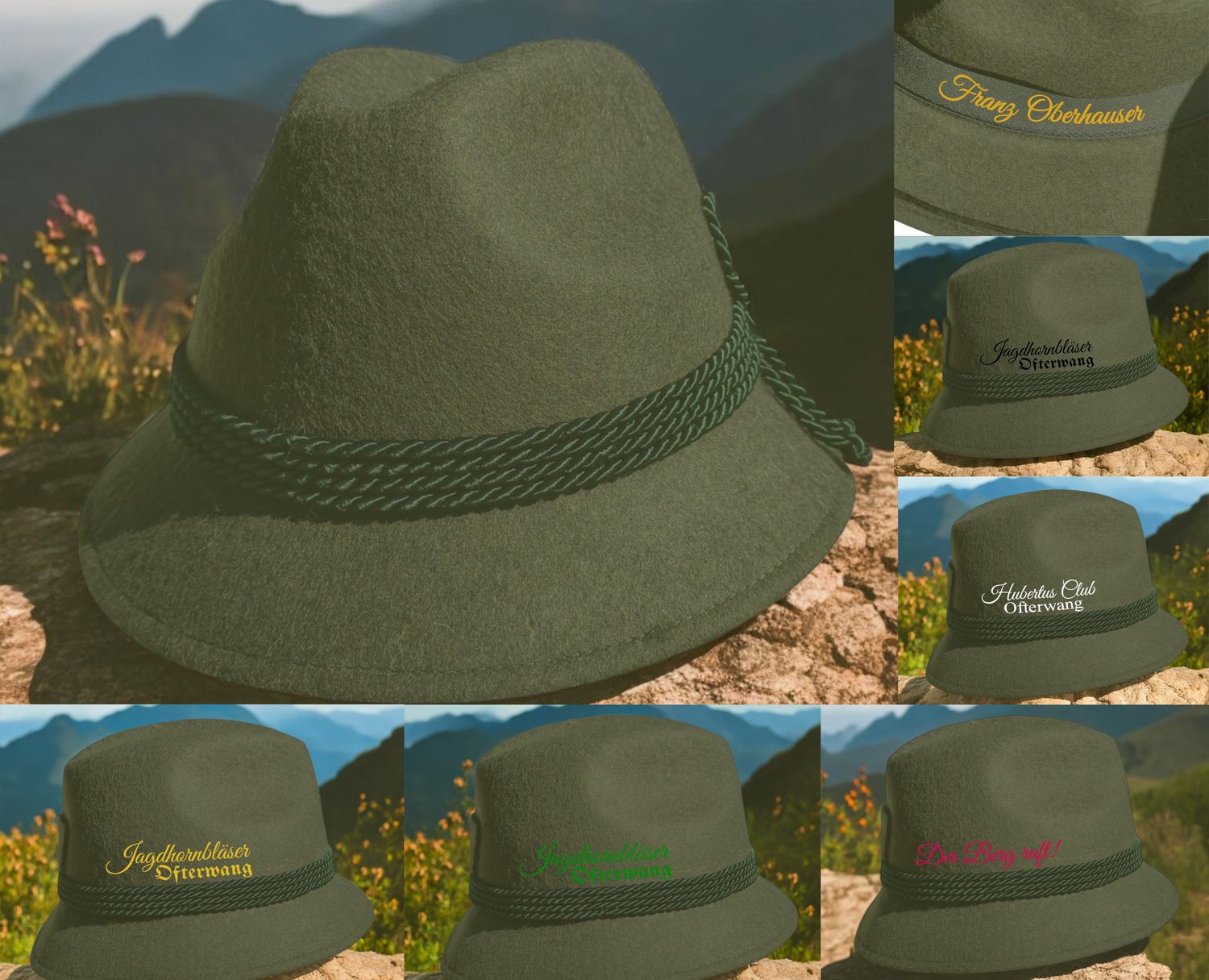 Goisererhut oliv personalisiert – Traditioneller Hut für Jäger, Wanderer und Vereine mit individueller Personalisierung innen oder/und außen