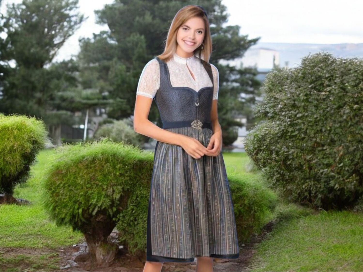 Dirndl Klara Gr. DE 36 blau / dunkelblaues Dirndlkleid Rocklänge 70 cm / begrenzte Premium Selection / Muster Kleid von Trachtenhans