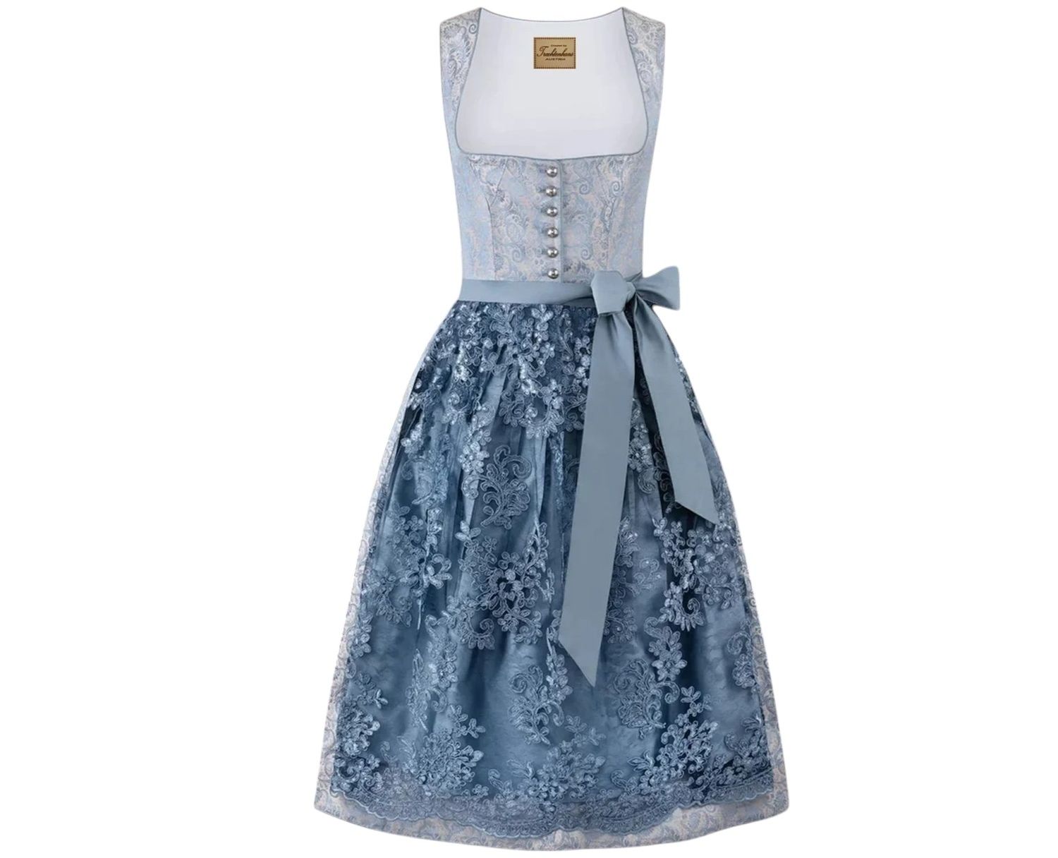 Dirndl Kira Gr. DE 42 / blau - Himmelblau Dirndlkleid / Rocklänge 70 cm / Neu mit Etikett minus 50 % zum halben Preis
