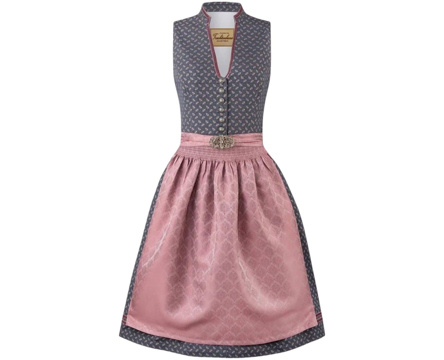 Dirndl Inga Gr. DE 46 / blau rose Dirndlkleid / Rocklänge 65 cm / Neu mit Etikett minus 50 % zum halben Preis