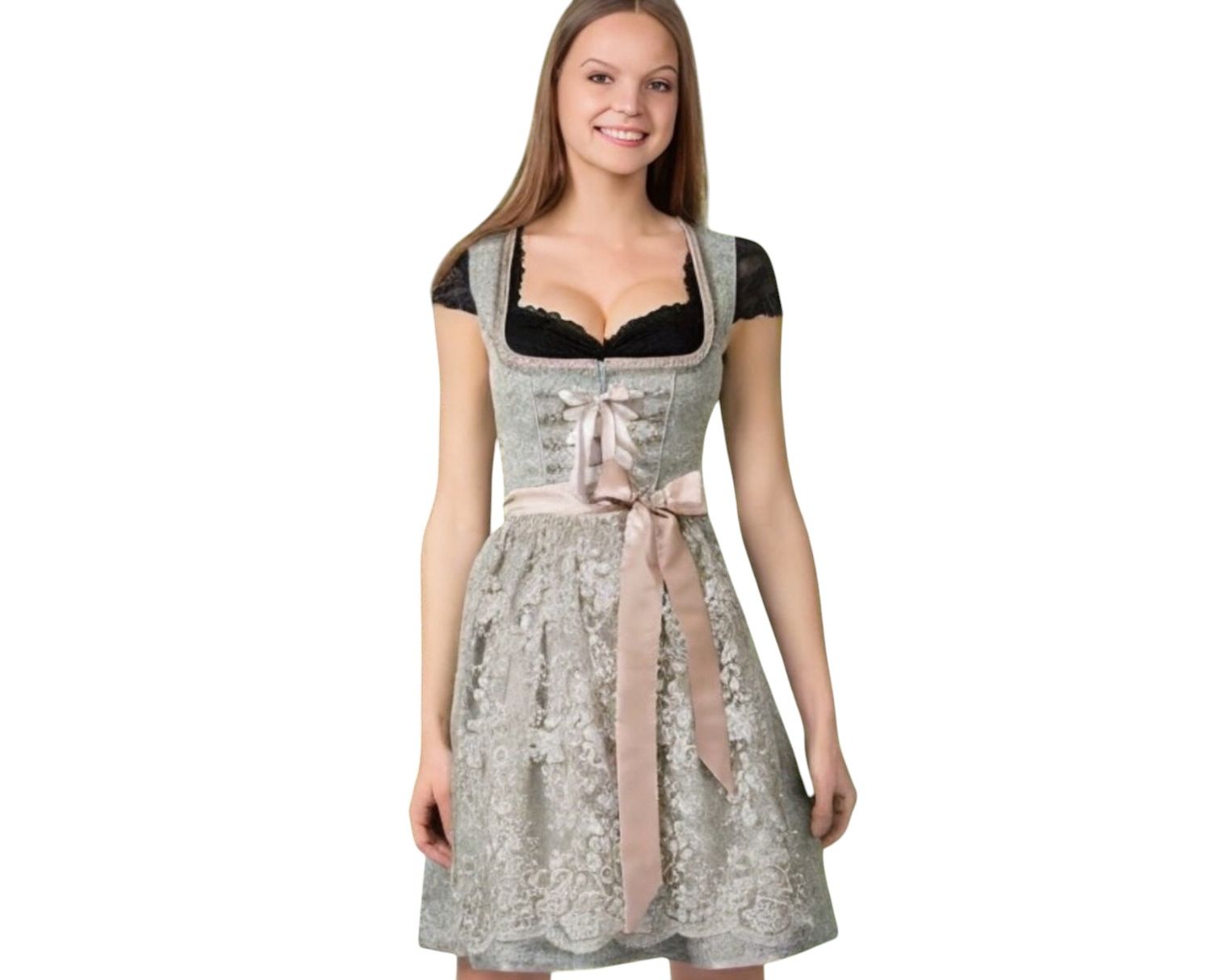 Dirndl Karla Gr. DE 38 / grün - rose Dirndlkleid / Rocklänge 55 cm / Neu mit Etikett minus 50 % zum halben Preis